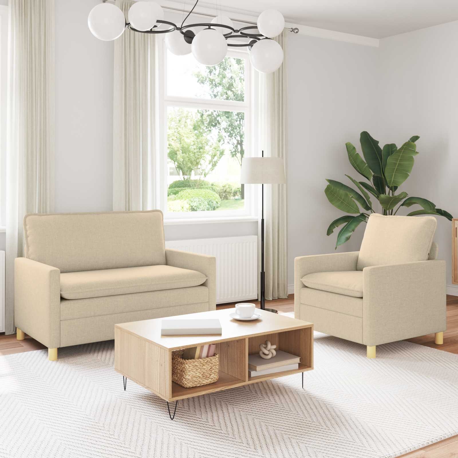 Sofa Set 2 stk. Creme Stoff