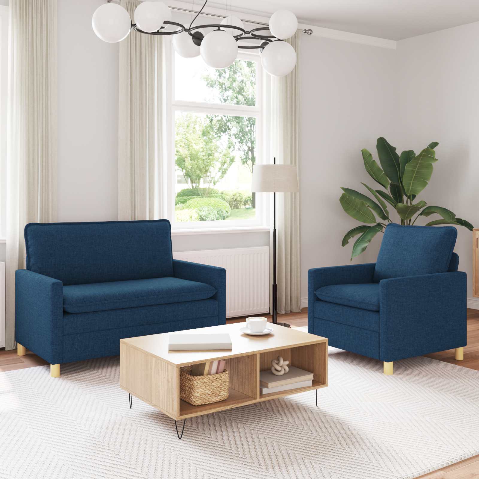 Sofa Set 2 stk. Blau Stoff
