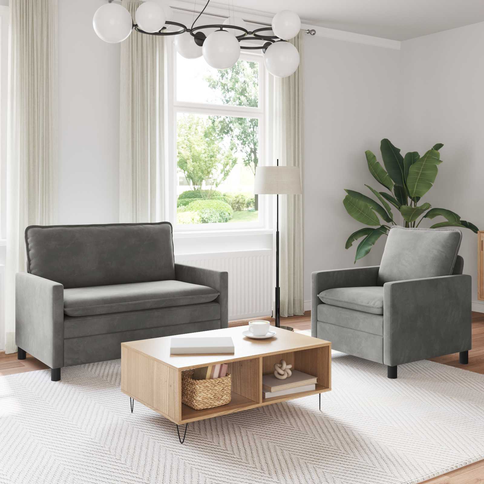 Sofa Set 2 stk. Hellgrau Samt