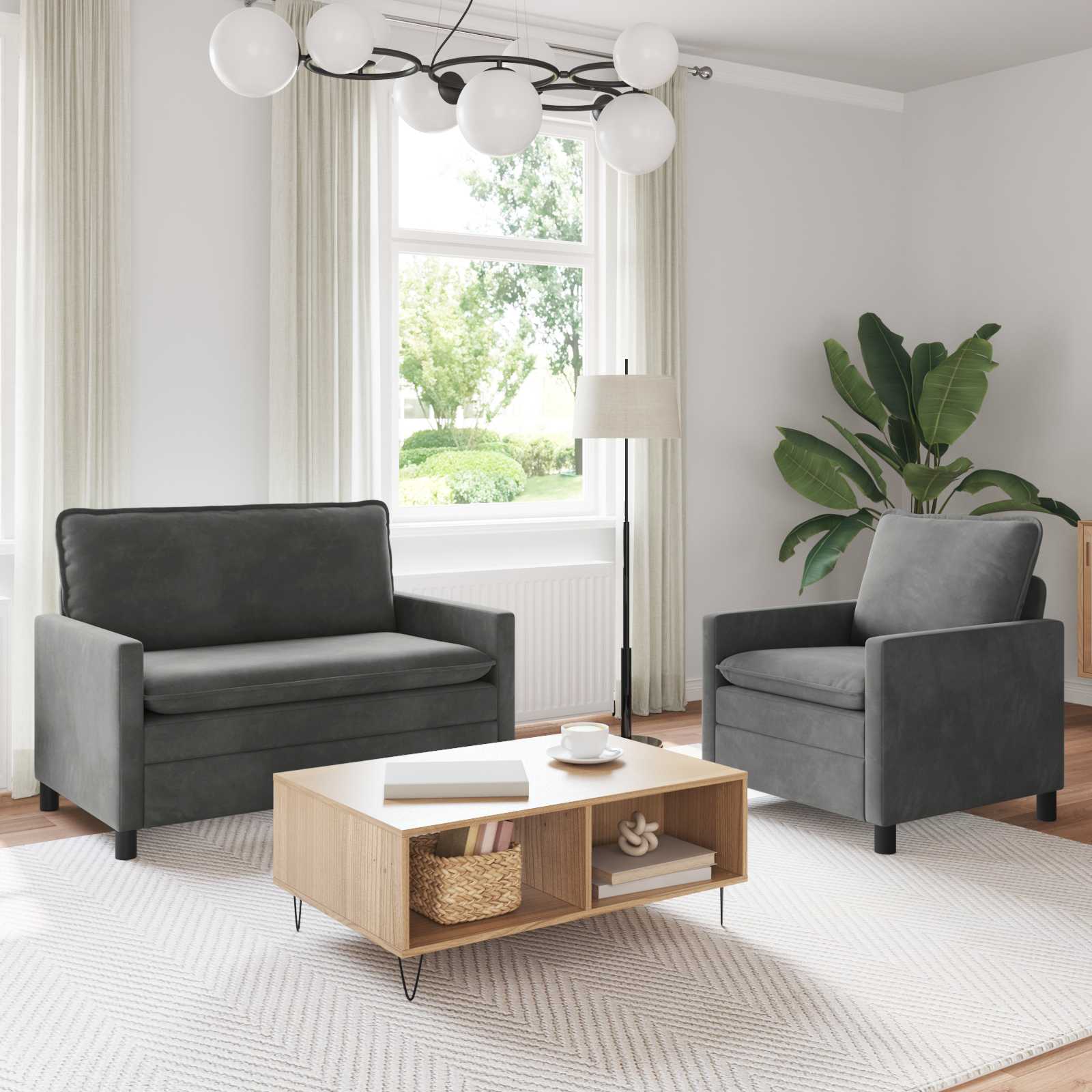 Sofa Set 2 stk. Dunkelgrau Samt