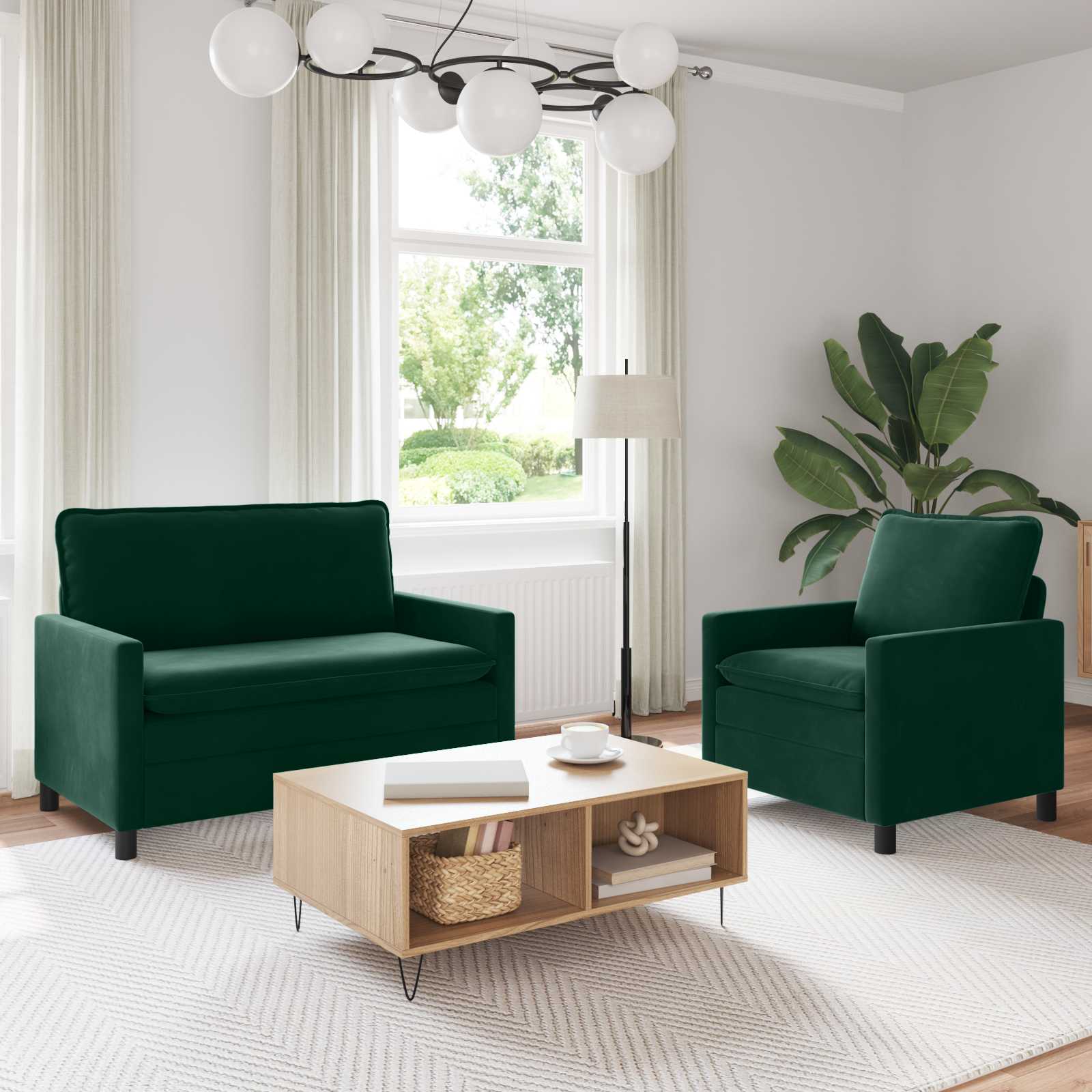 Sofa Set 2 stk. Dunkelgrün Samt