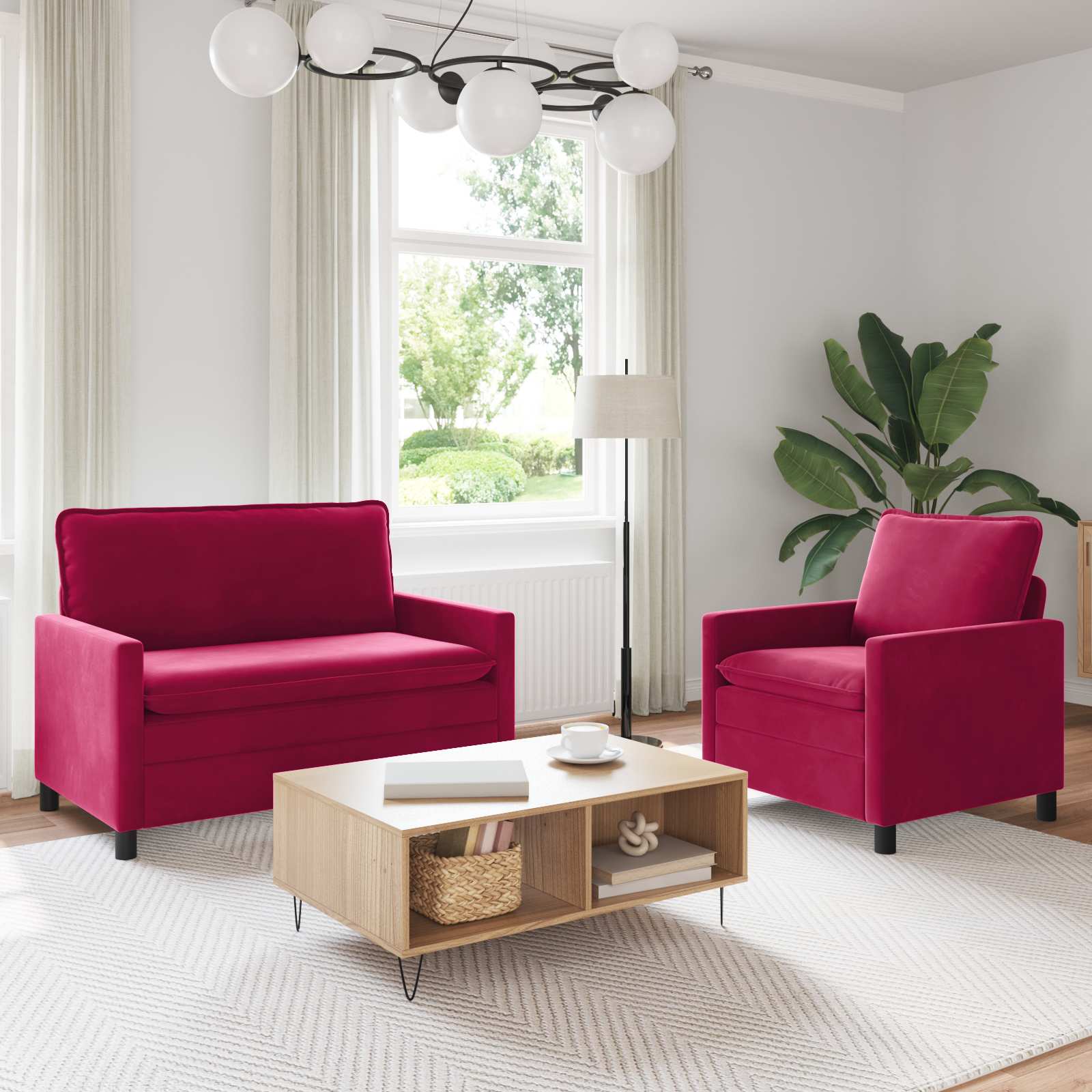Sofa Set 2 stk. Weinrot Samt