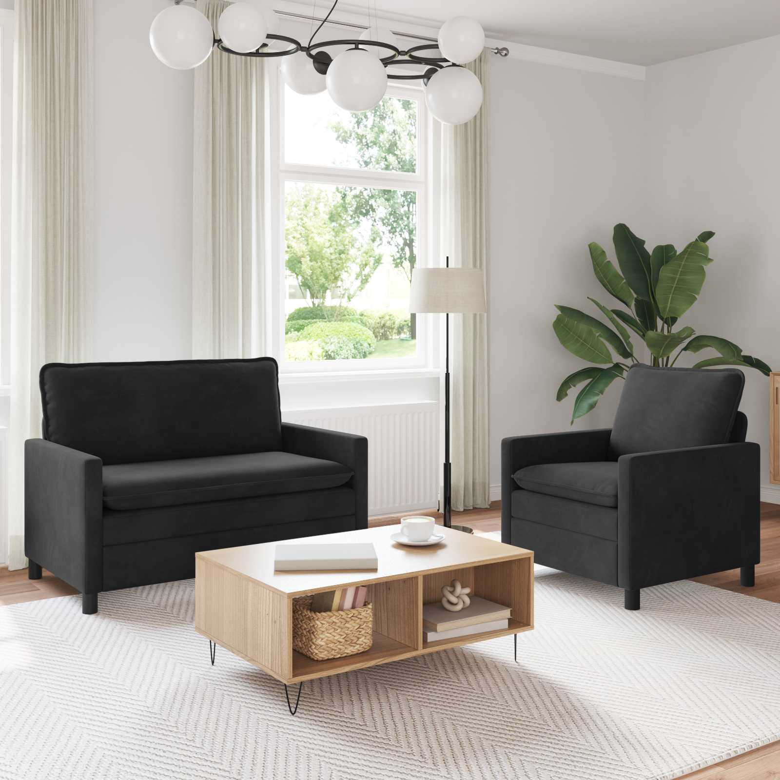 Sofa Set 2 stk. Schwarz Samt