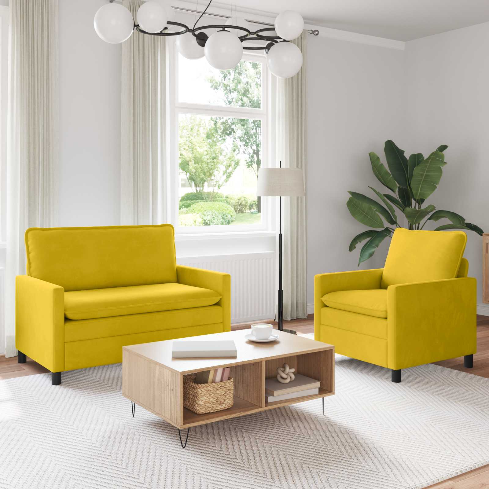 Sofa Set 2 stk. Gelb Samt