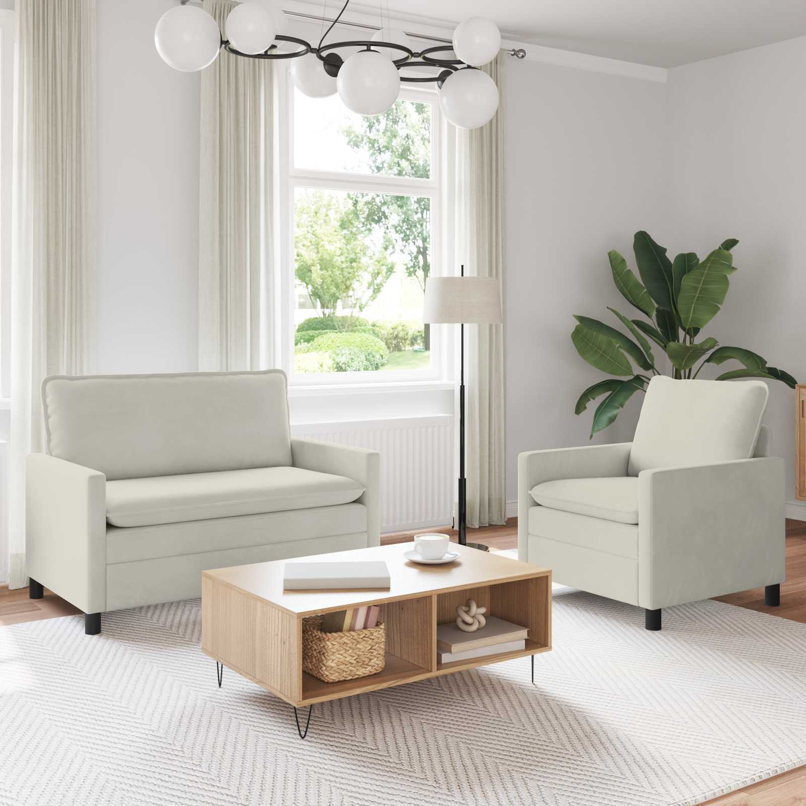 Sofa Set 2 stk. Creme Samt