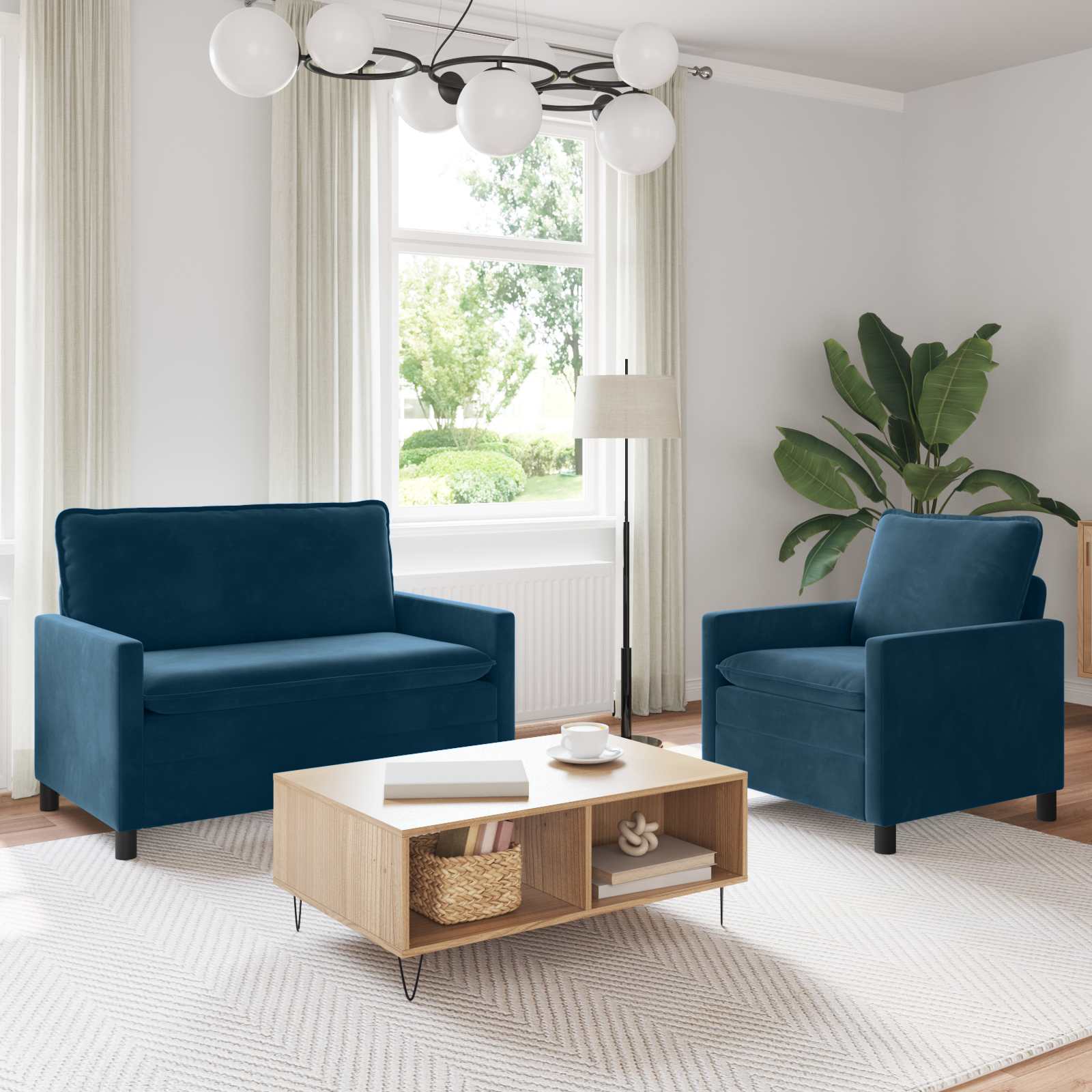 Sofa Set 2 stk. Blau Samt