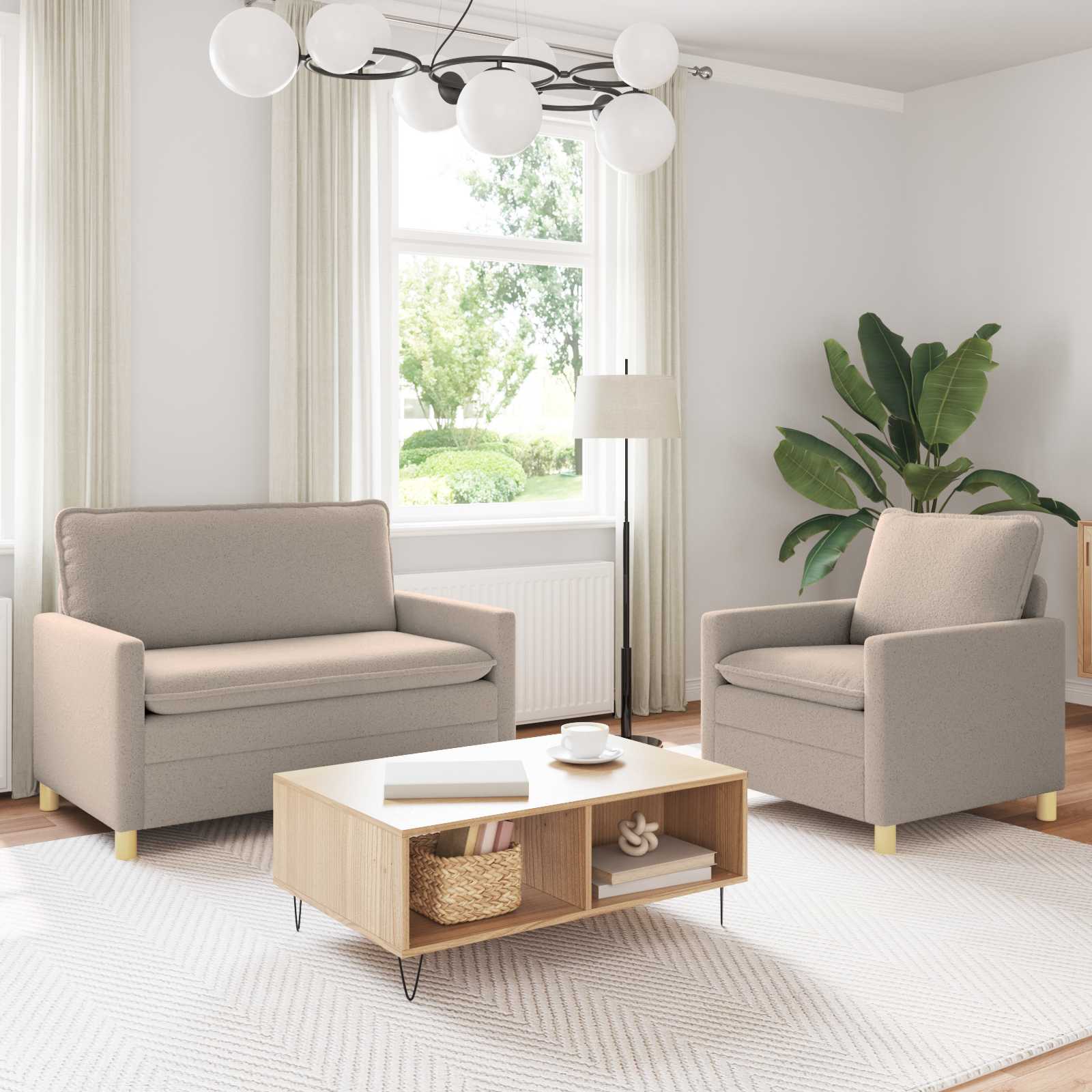 Sofa Set 2 stk. Hellgrau Stoff