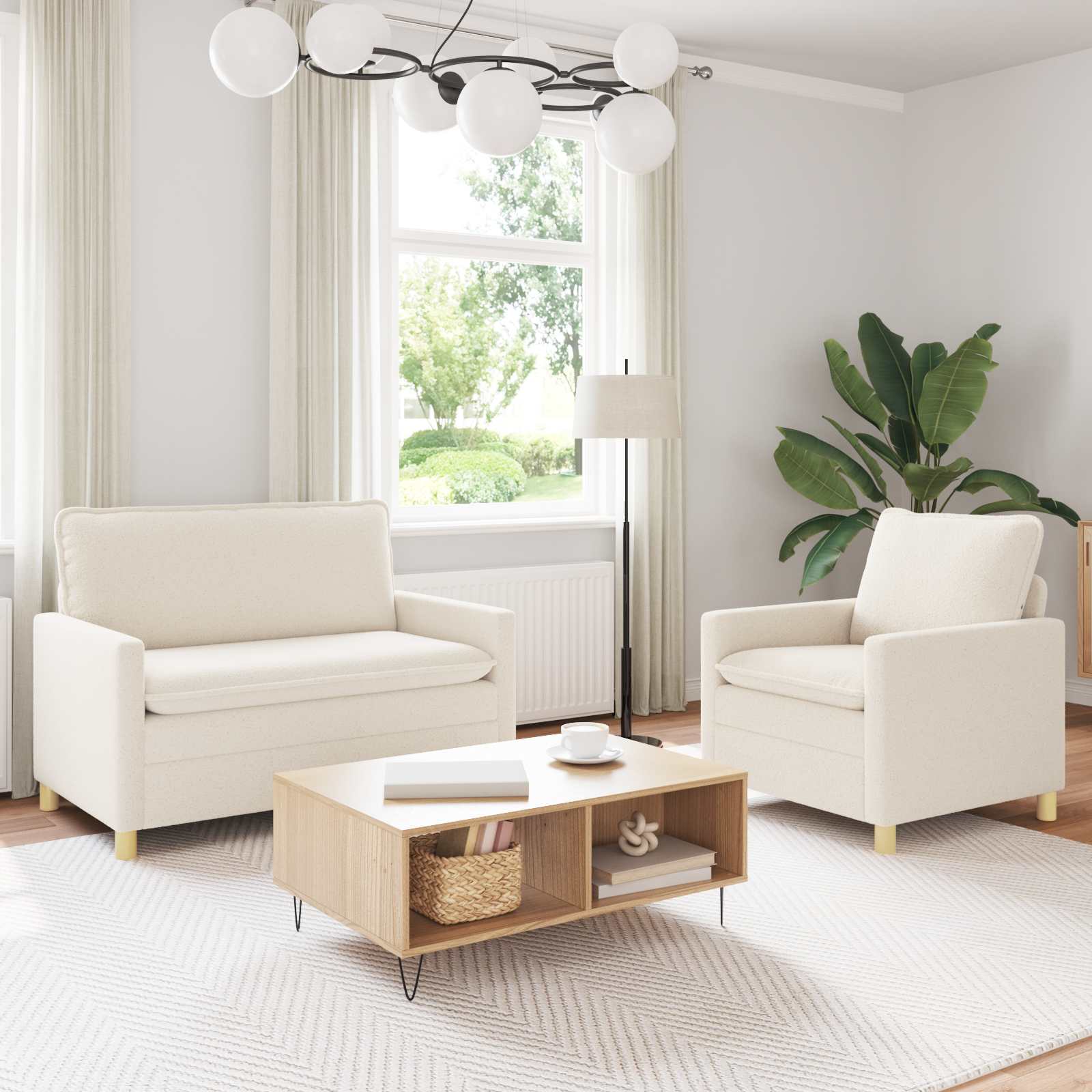 Sofa Set 2 stk. Creme Stoff