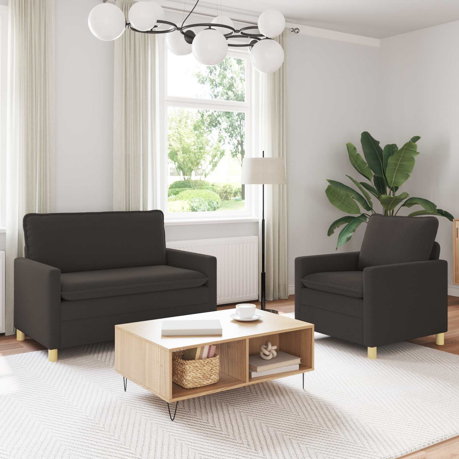 Sofa Set 2 stk. Dunkelgrau Stoff