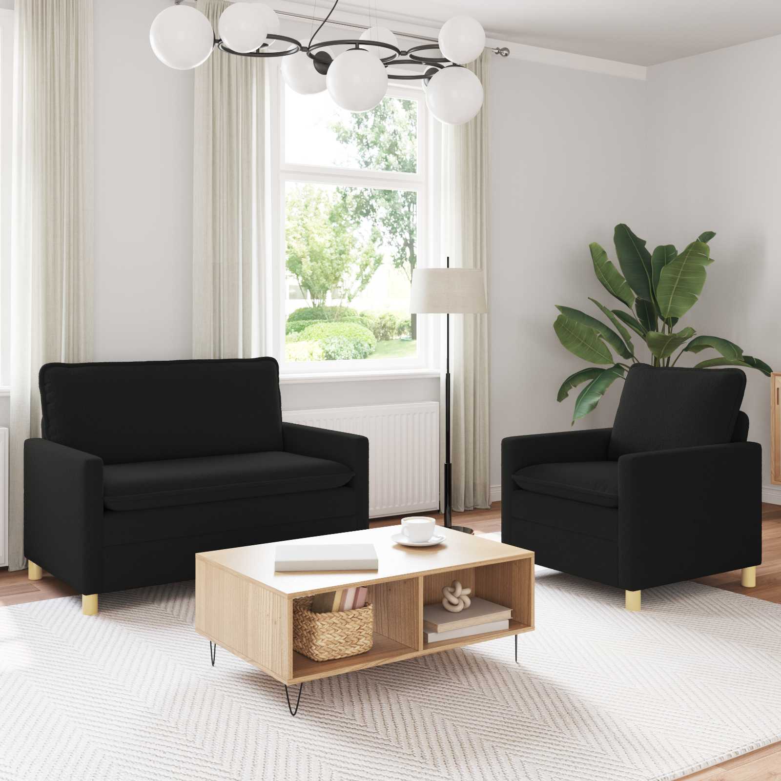 Sofa Set 2 stk. Schwarz Stoff