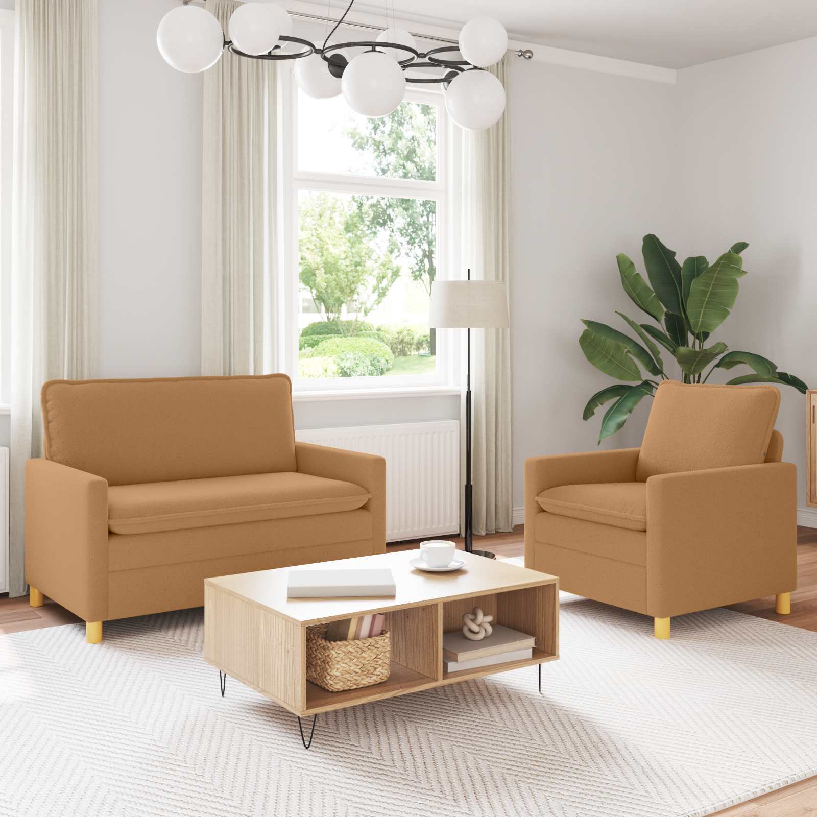 Sofa Set 2 stk. Beige Stoff