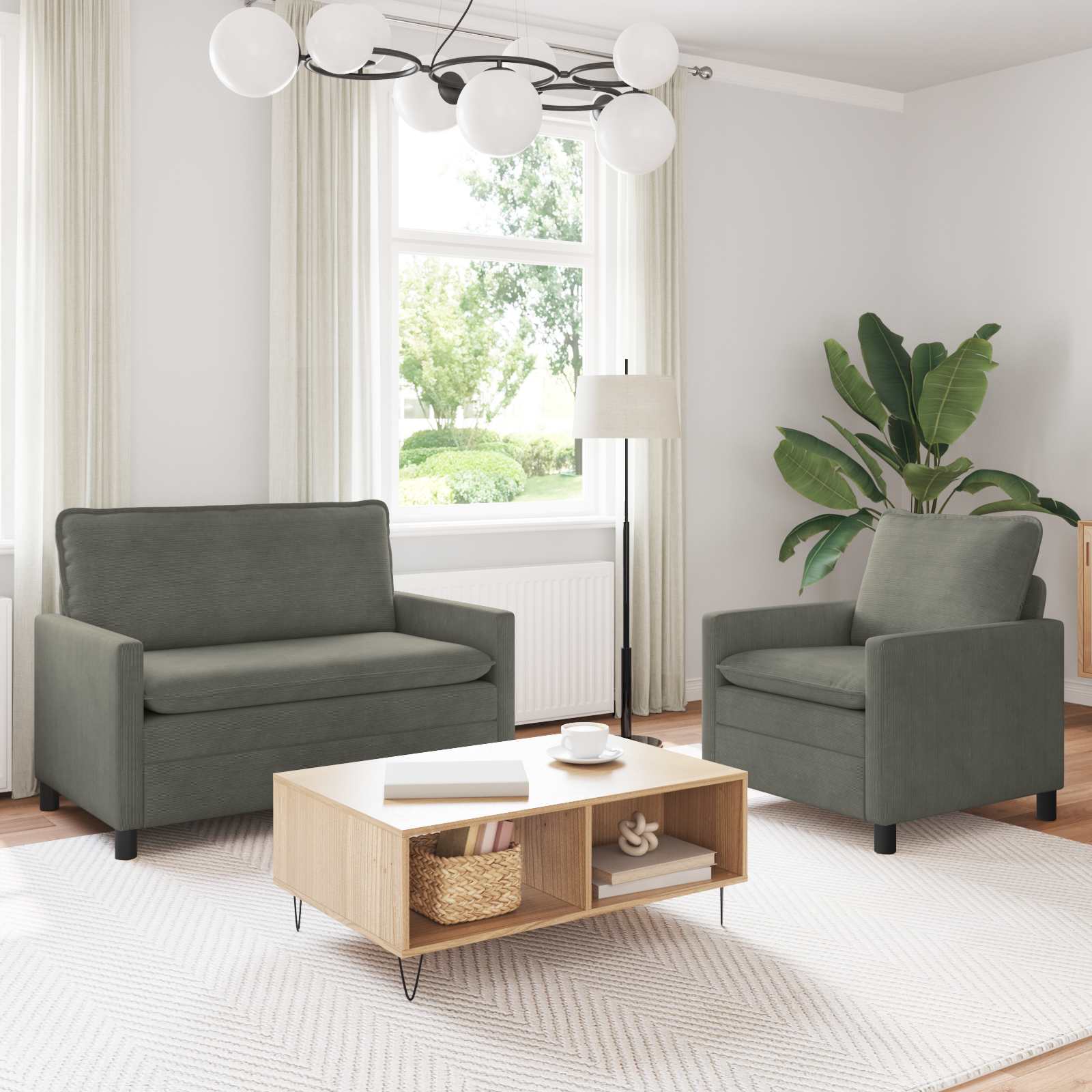 Sofa Set 2 stk. Hellgrau Stoff