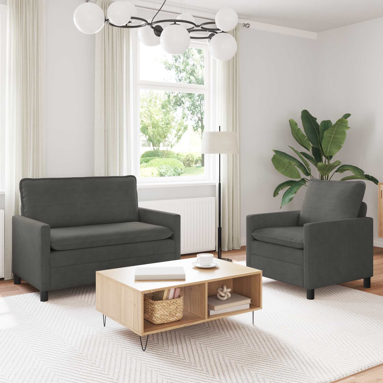 Sofa Set 2 stk. Dunkelgrau Stoff