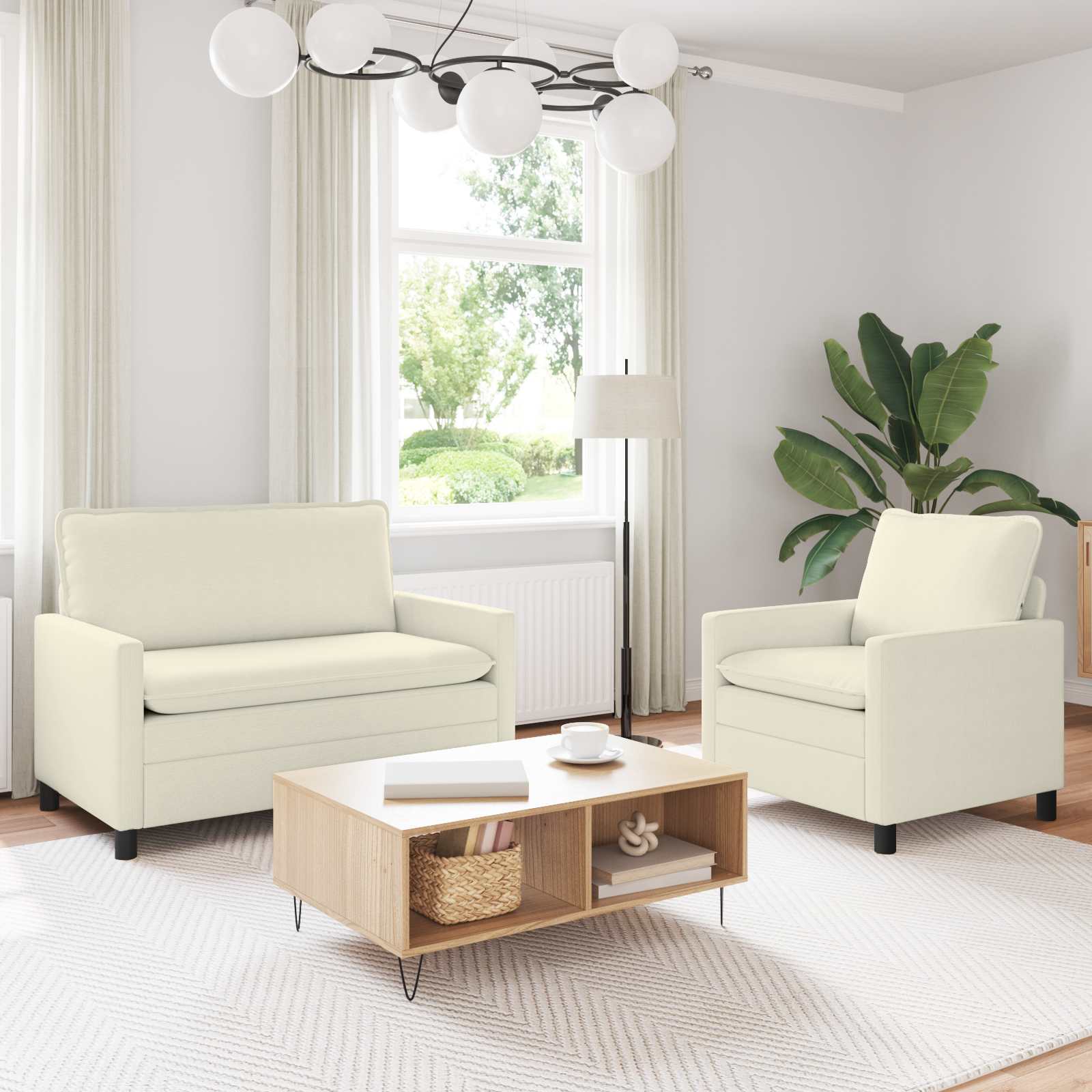 Sofa Set 2 stk. Creme Stoff