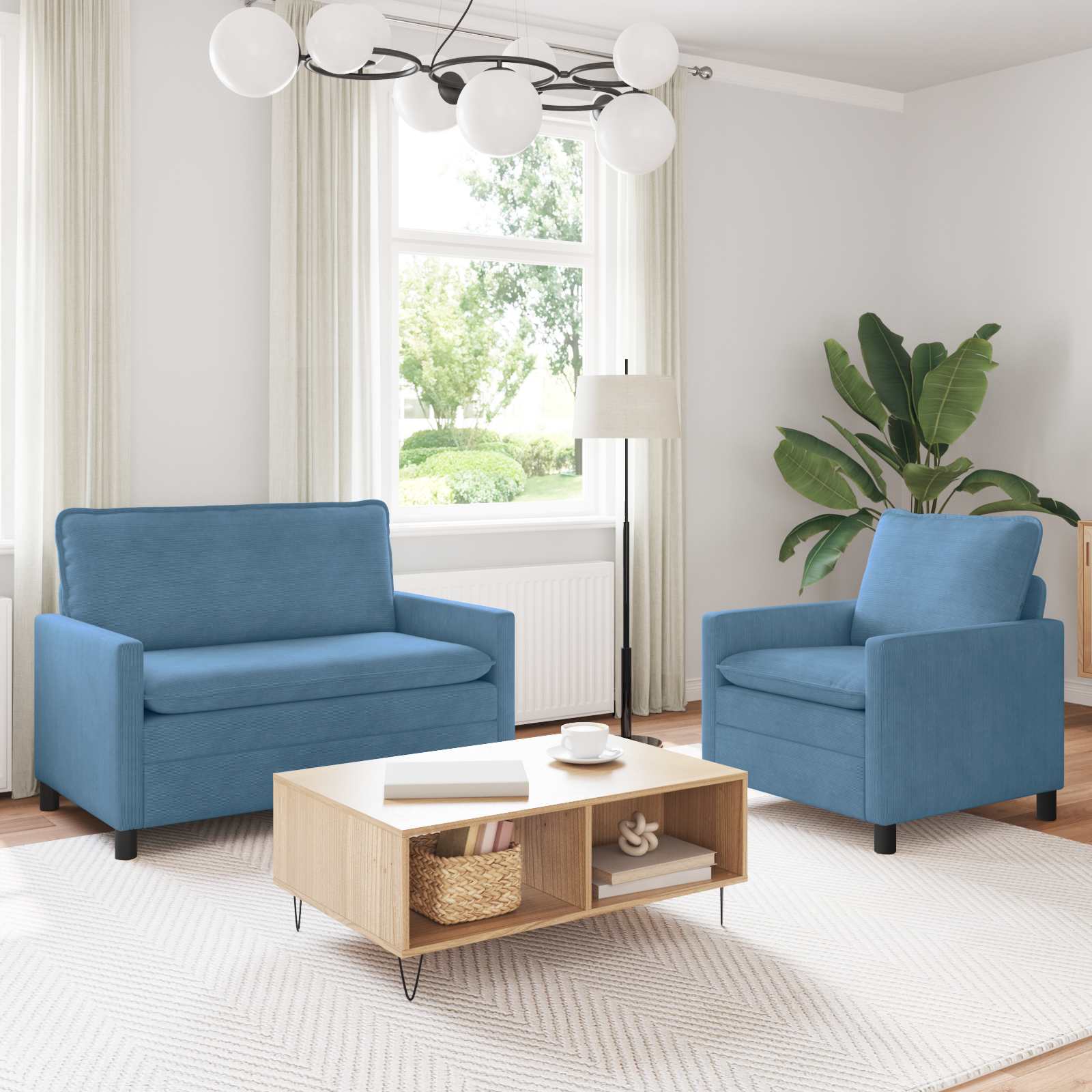 Sofa Set 2 stk. Blau Stoff
