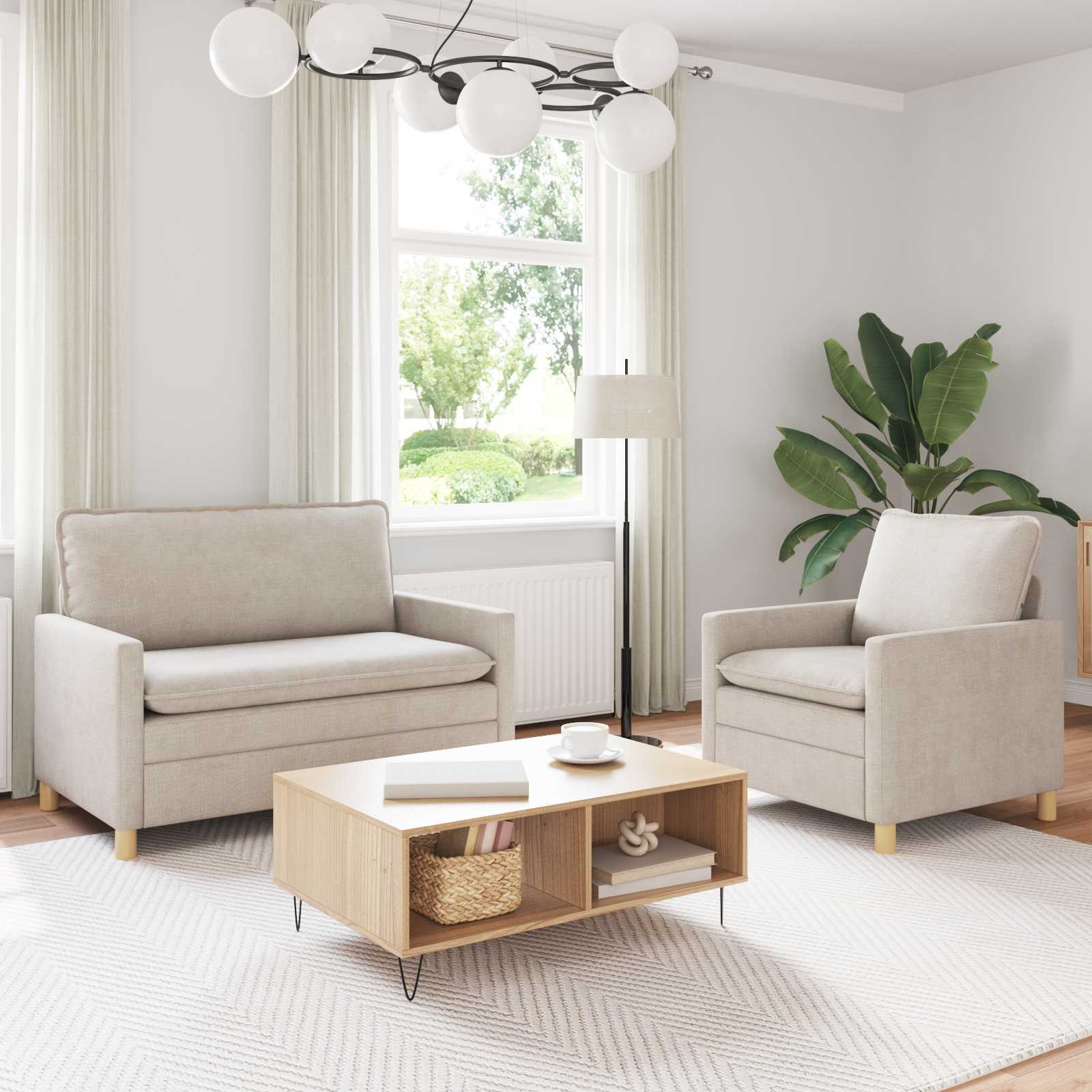 Sofa Set 2 stk. Creme Polyester
