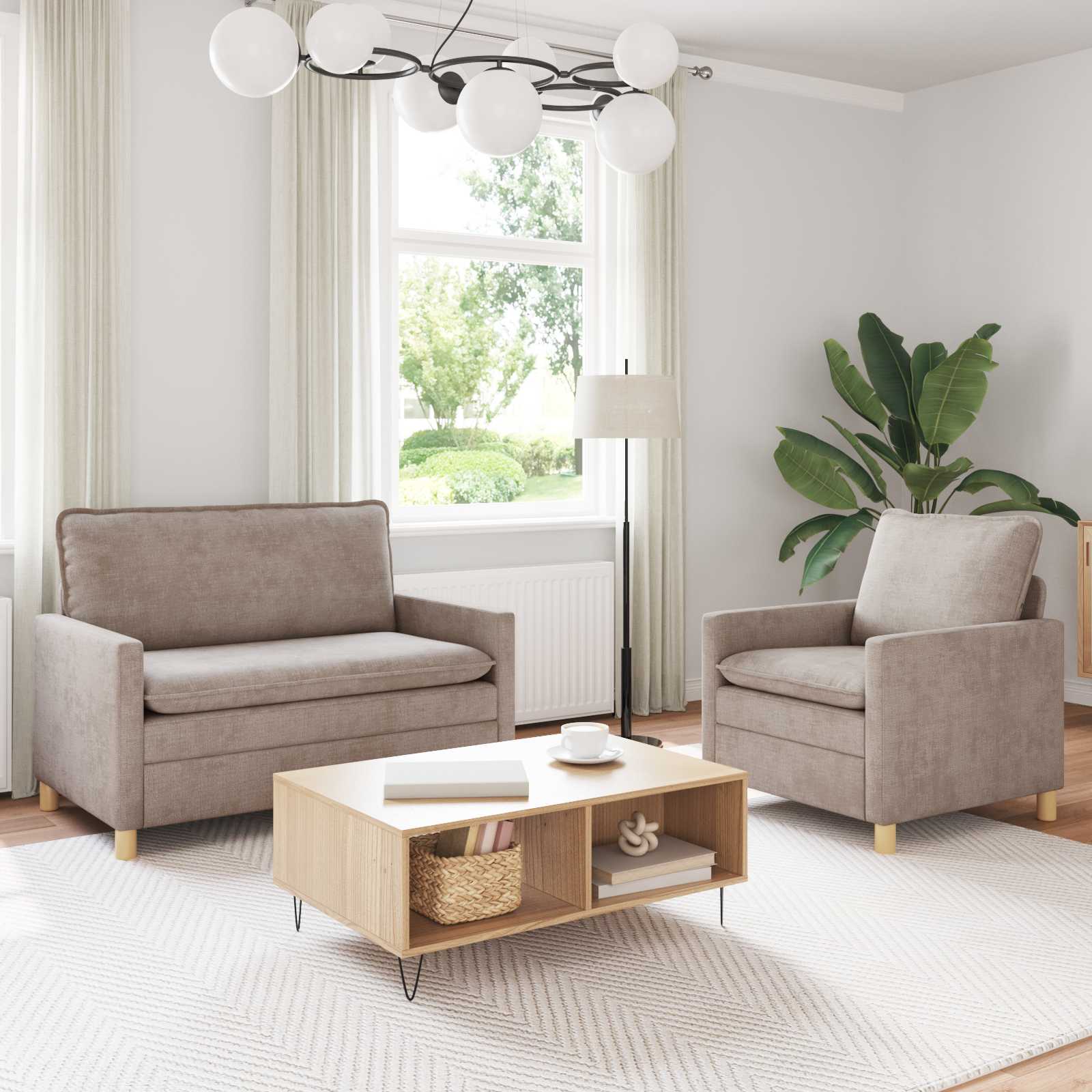 Sofa Set 2 stk. Beige Polyester