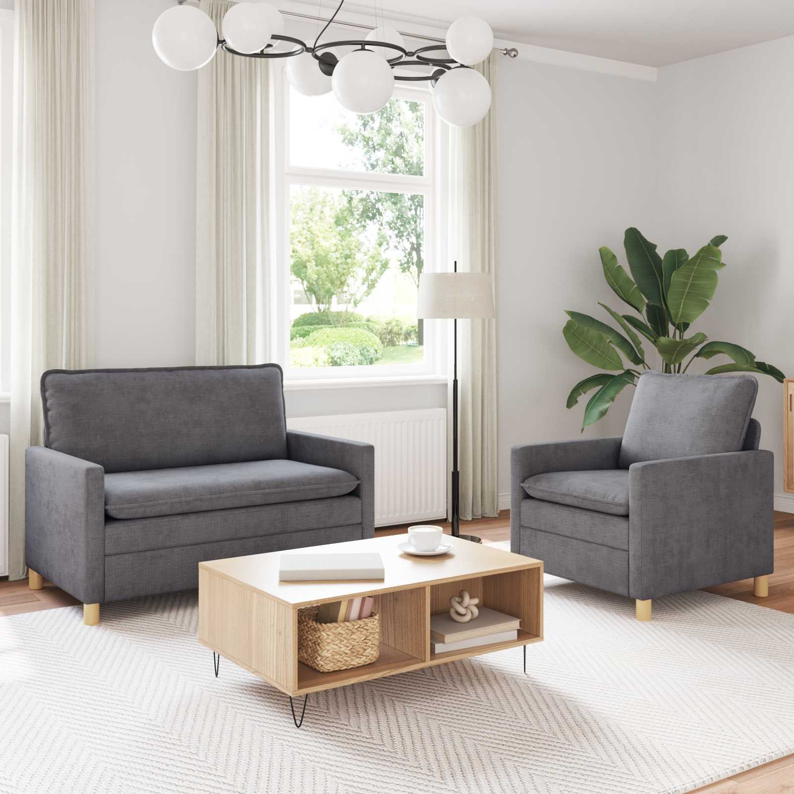 Sofa Set 2 stk. Hellgrau Polyester