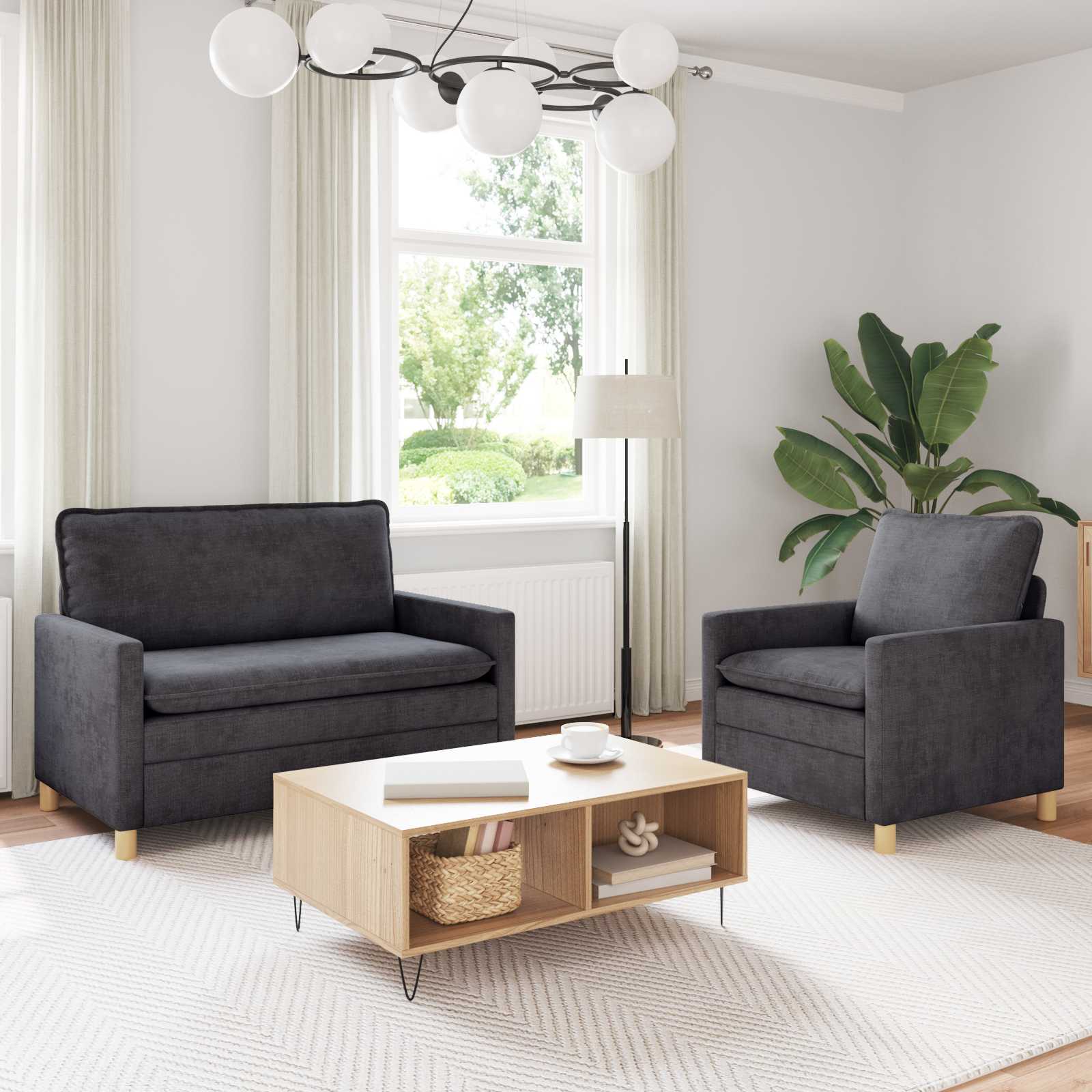 Sofa Set 2 stk. Dunkelgrau Polyester