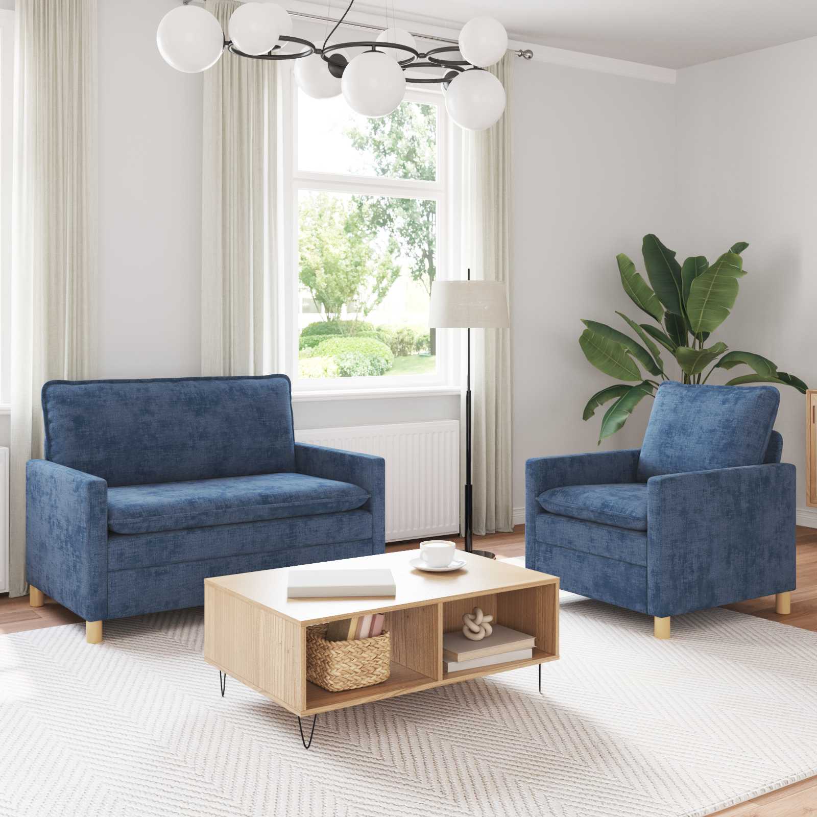 Sofa Set 2 stk. Blau Polyester