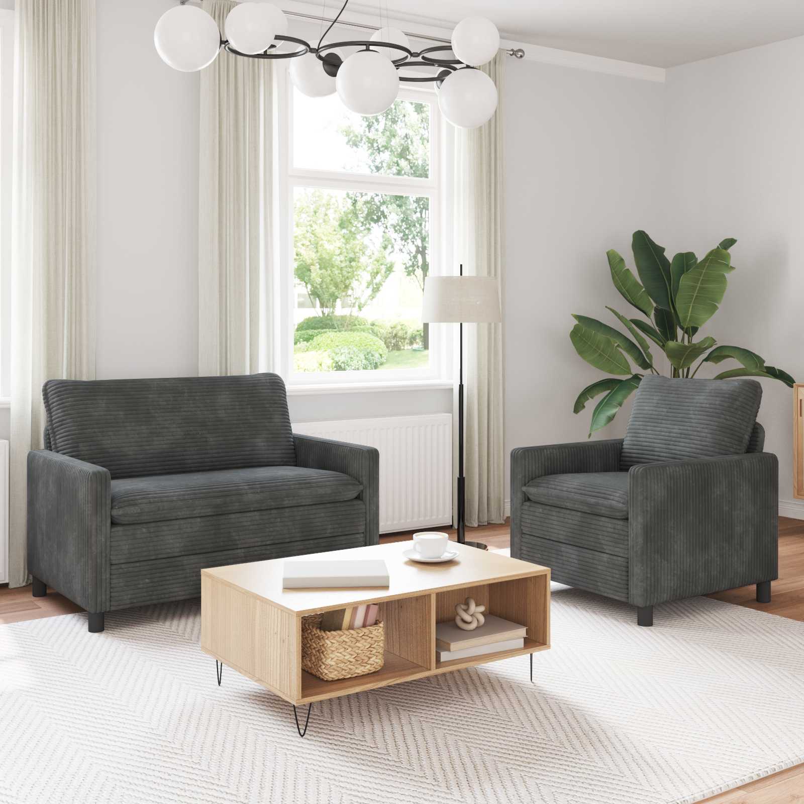Sofa Set 2 stk. Hellgrau Polyester