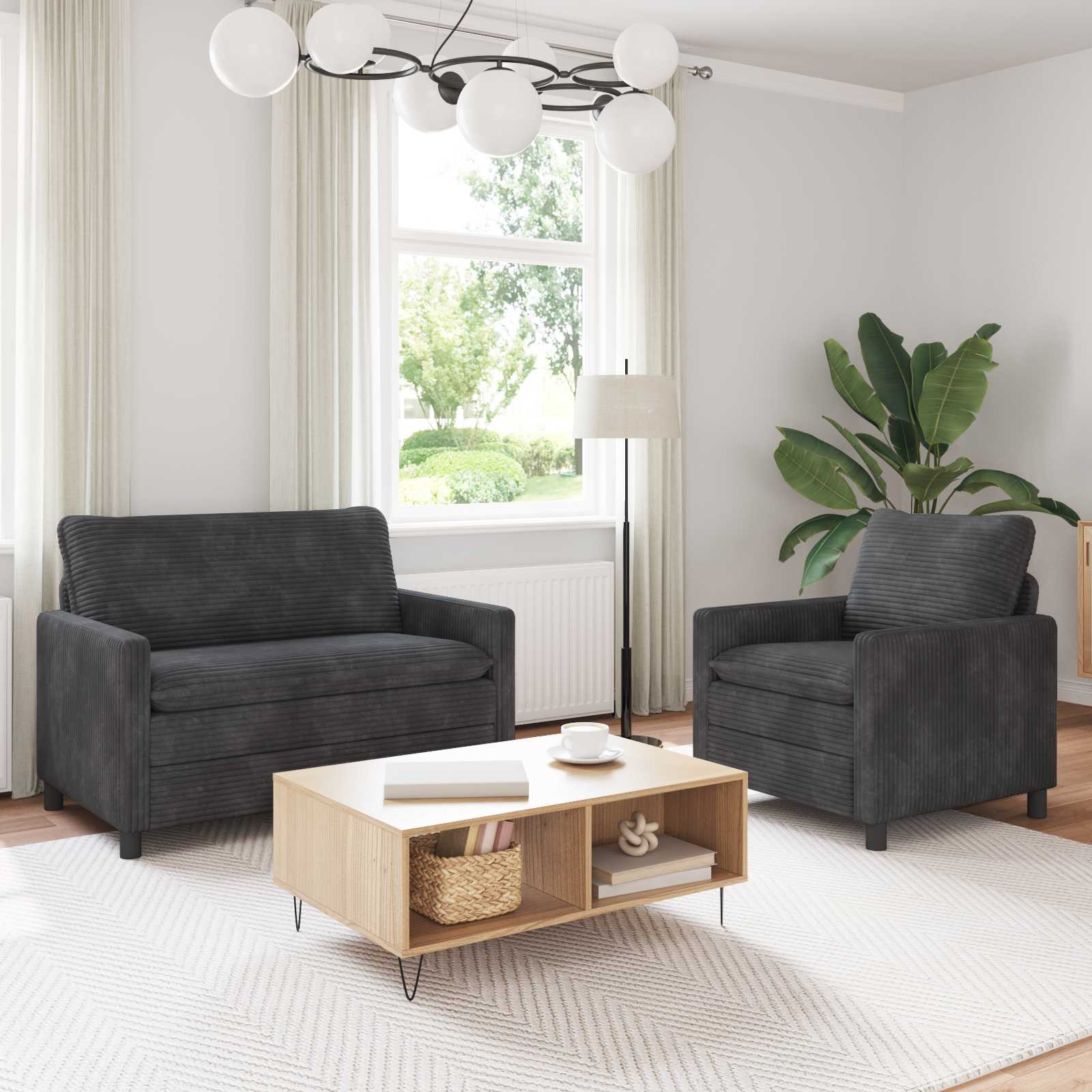 Sofa Set 2 stk. Dunkelgrau Polyester