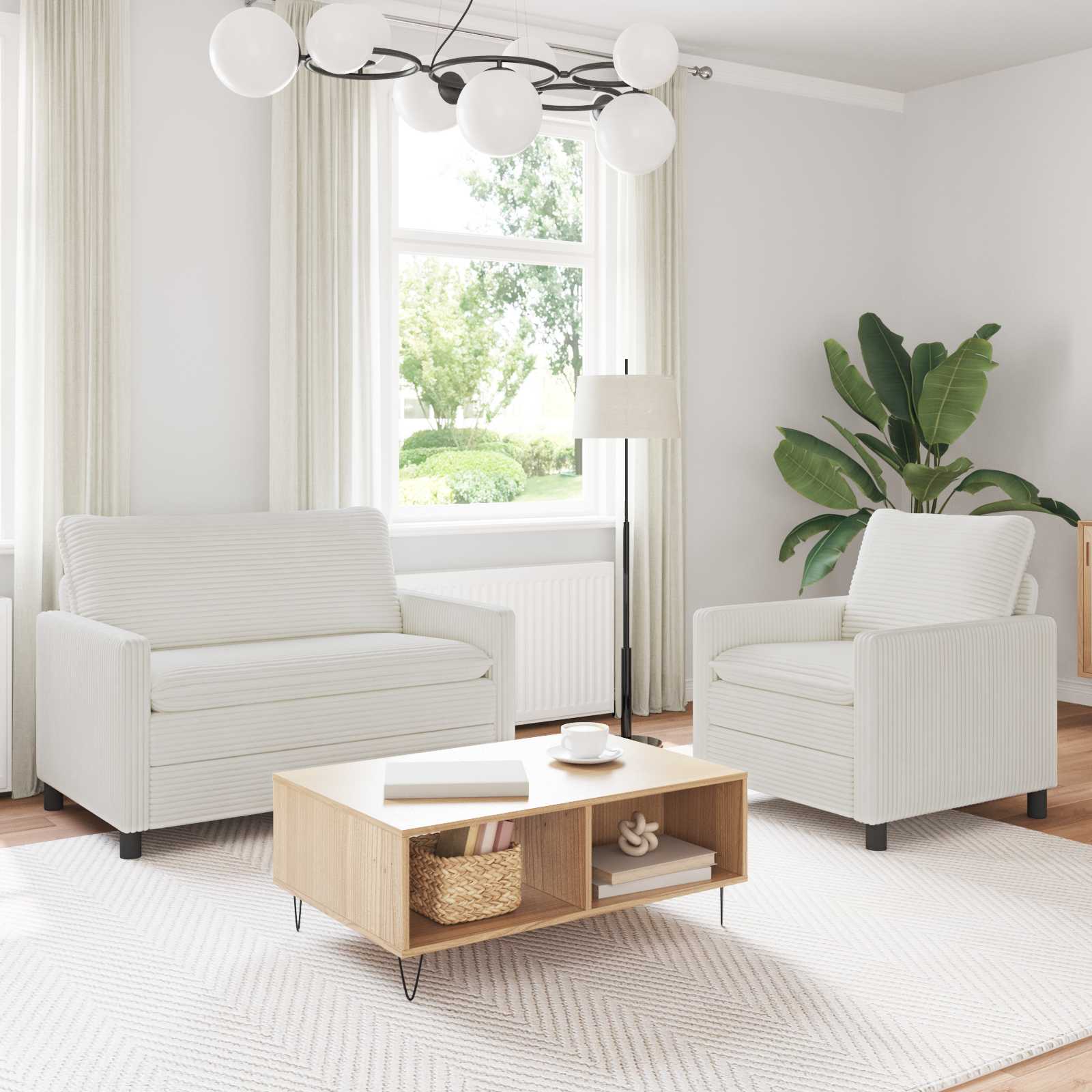 Sofa Set 2 stk. Creme Polyester