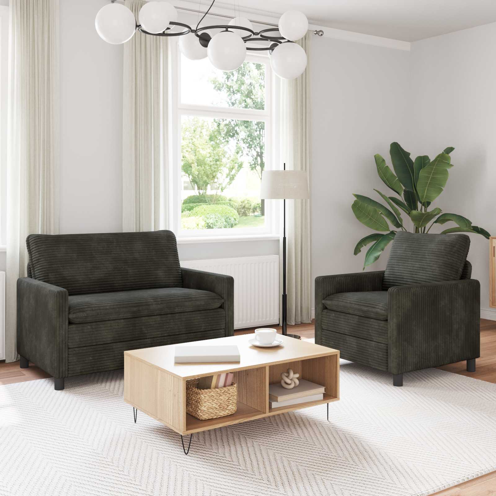 Sofa Set 2 stk. Anthrazit Polyester