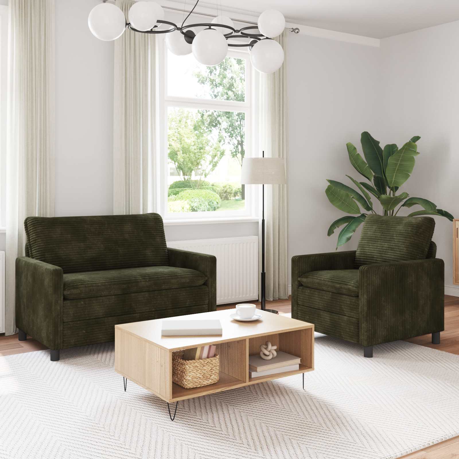 Sofa Set 2 stk. Grün Polyester