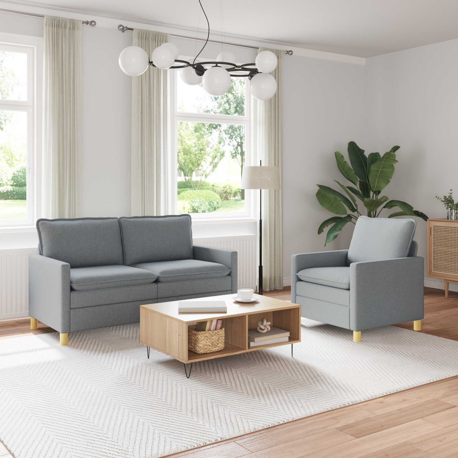 Sofa Set 2 stk. Hellgrau Stoff
