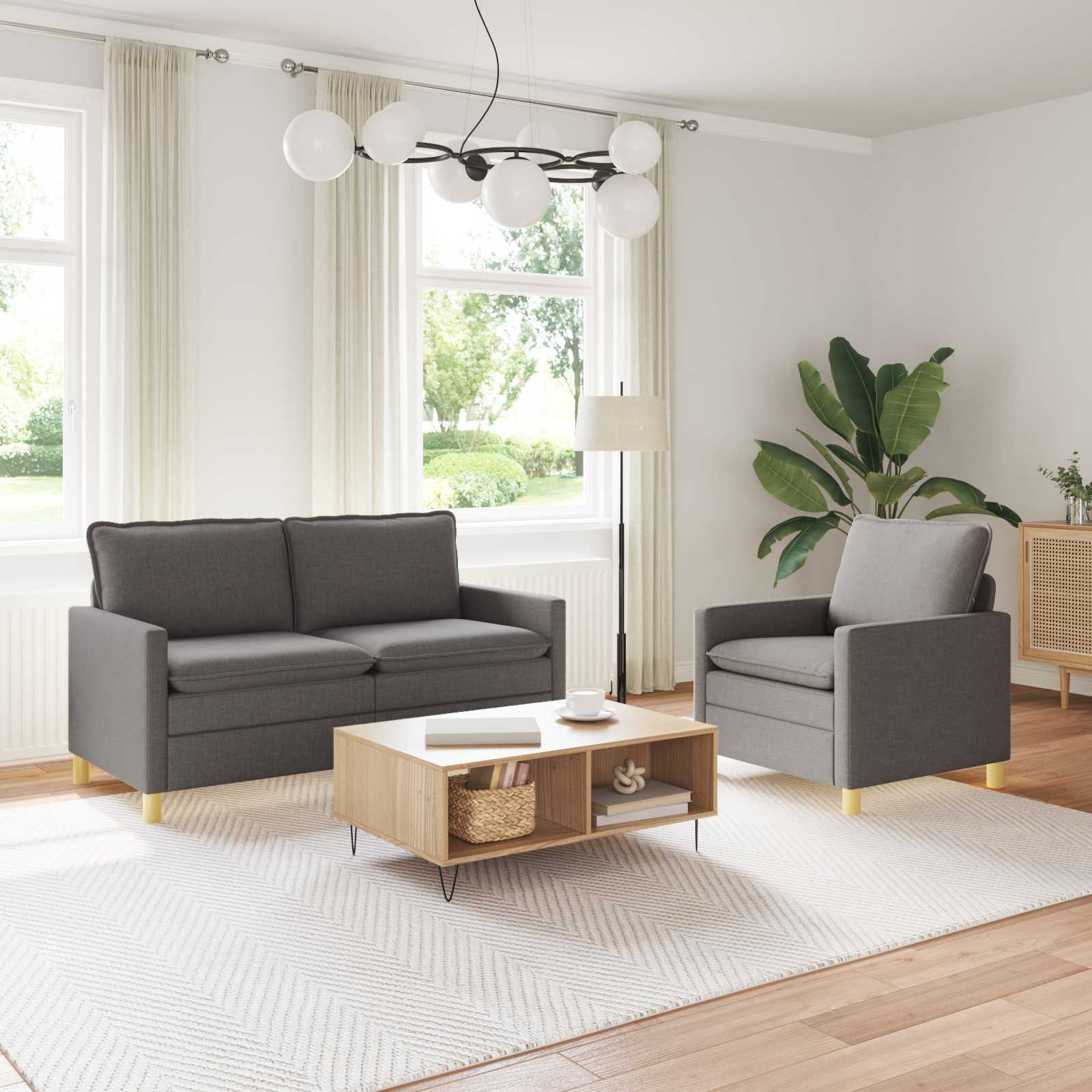 Sofa Set 2 stk. Dunkelgrau Stoff