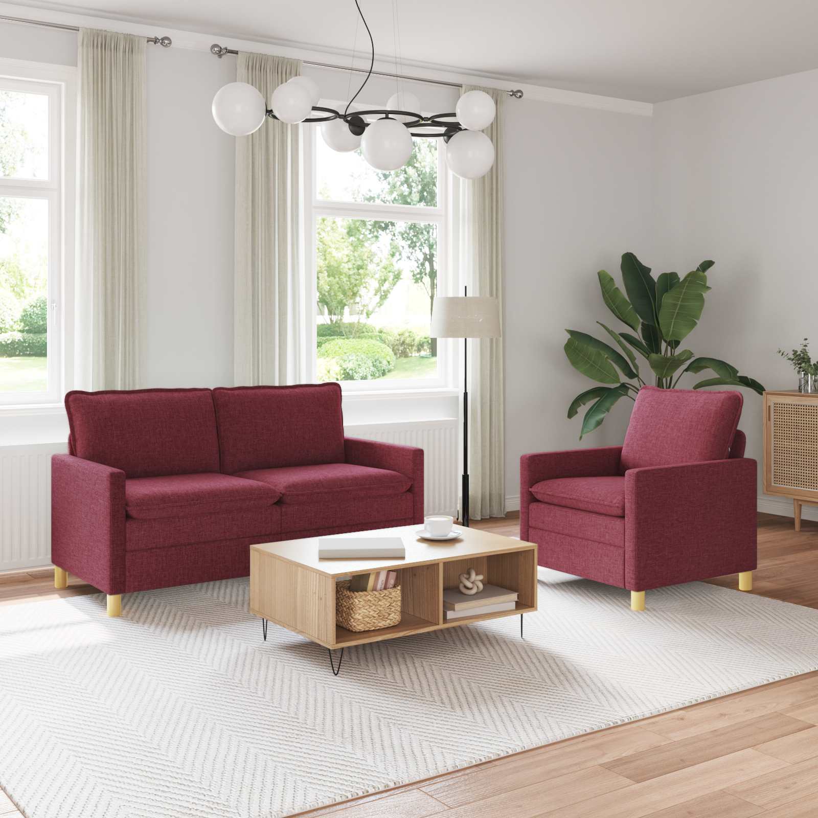 Sofa Set 2 stk. Weinrot Stoff