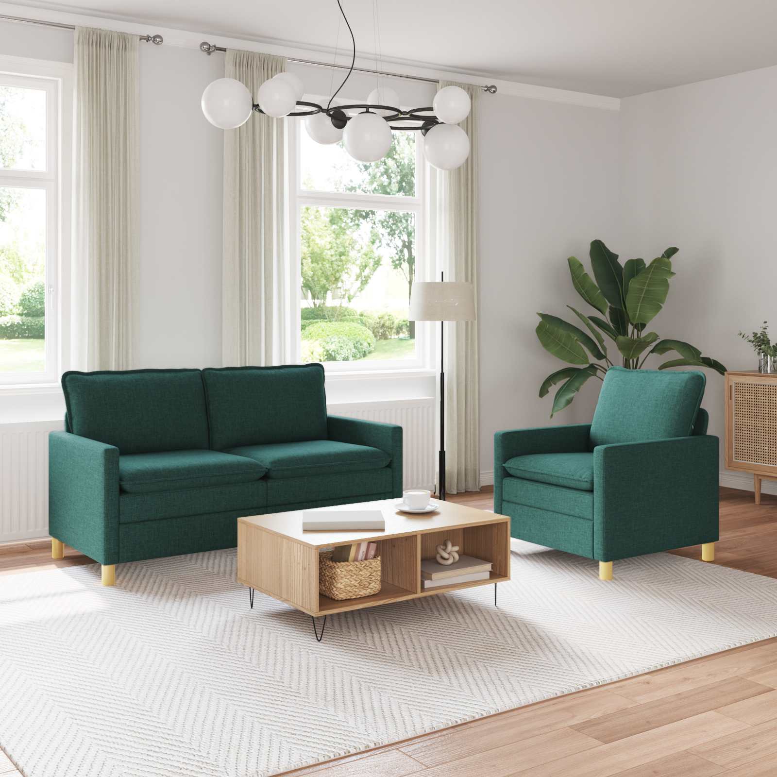 Sofa Set 2 stk. Dunkelgrün Stoff