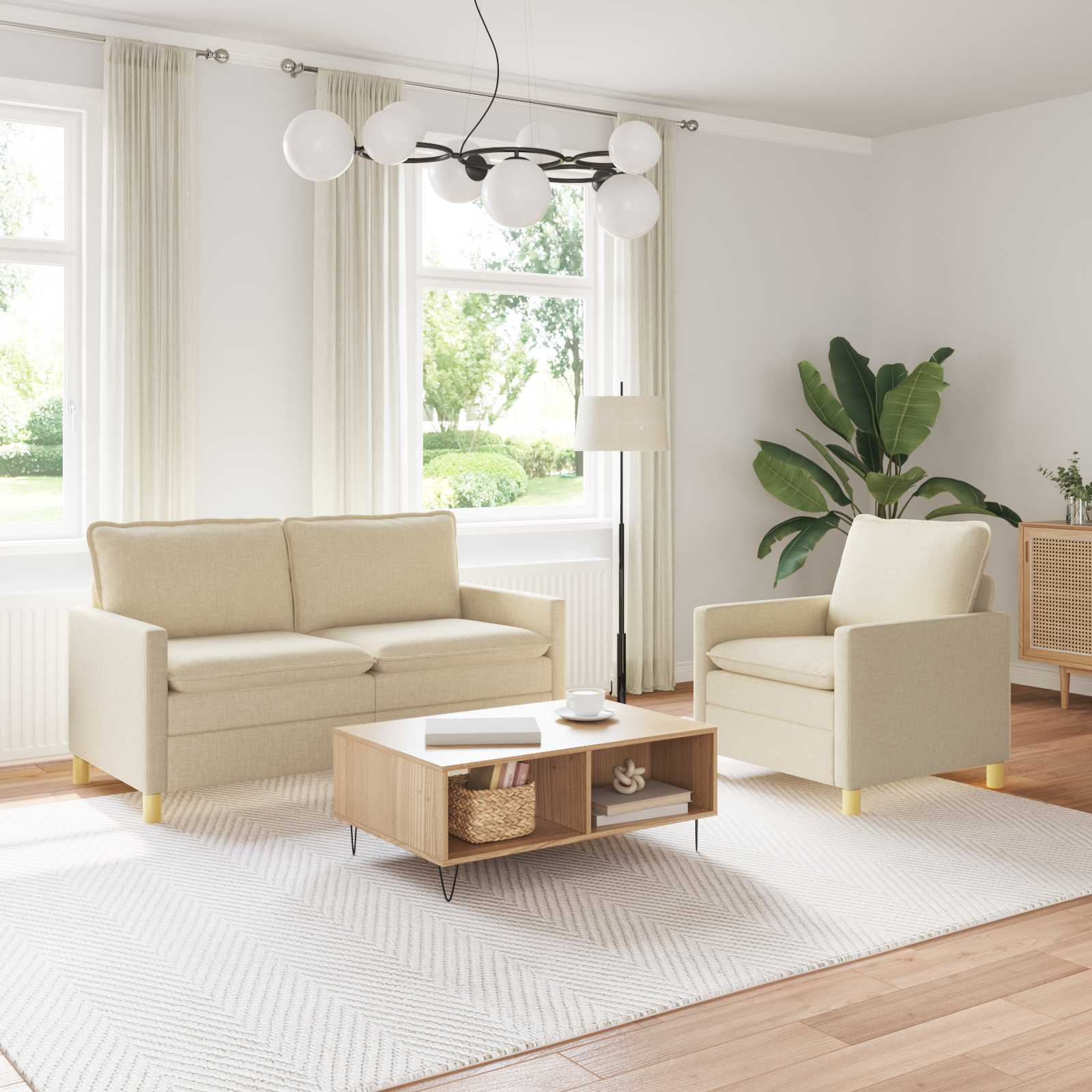 Sofa Set 2 stk. Creme Stoff