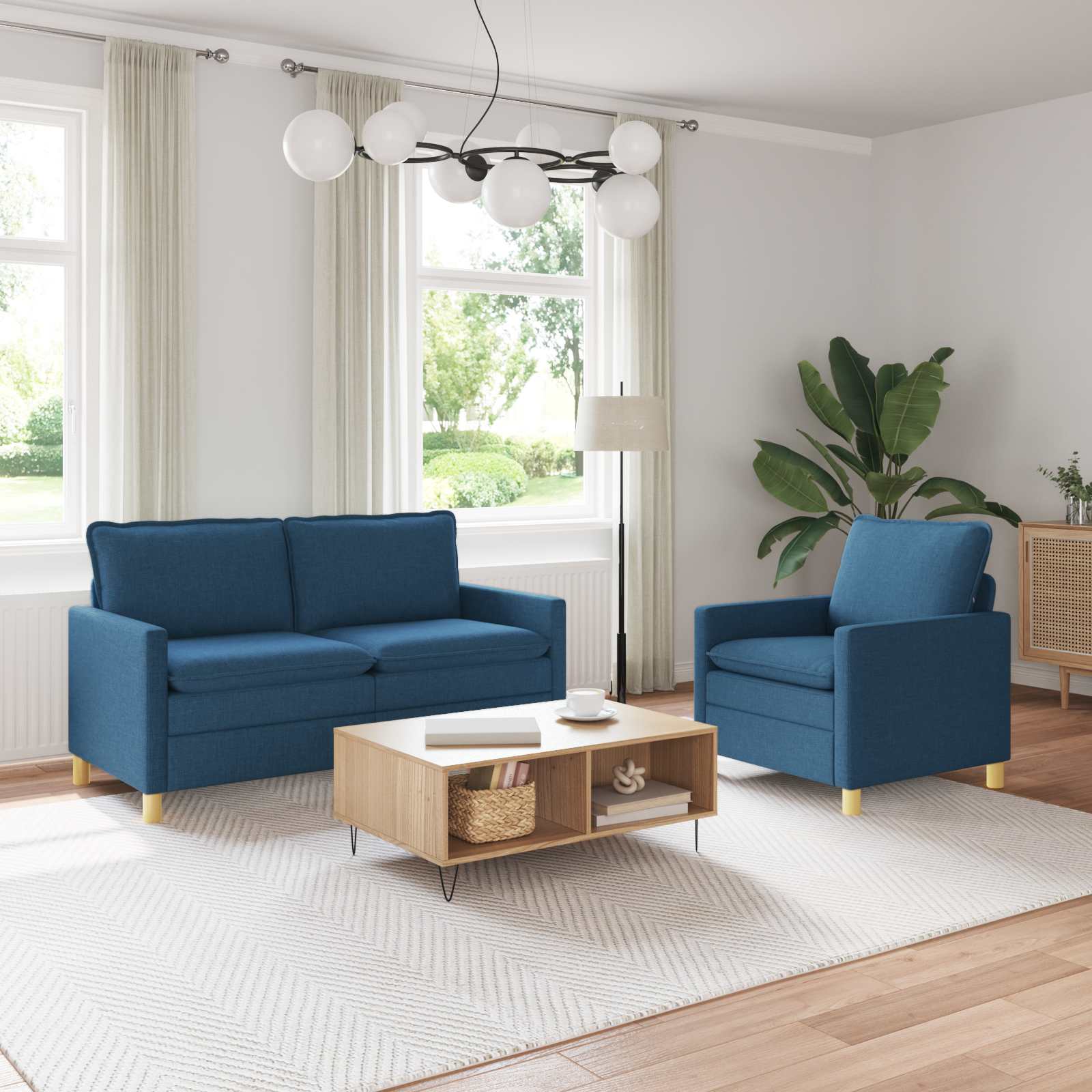 Sofa Set 2 stk. Blau Stoff