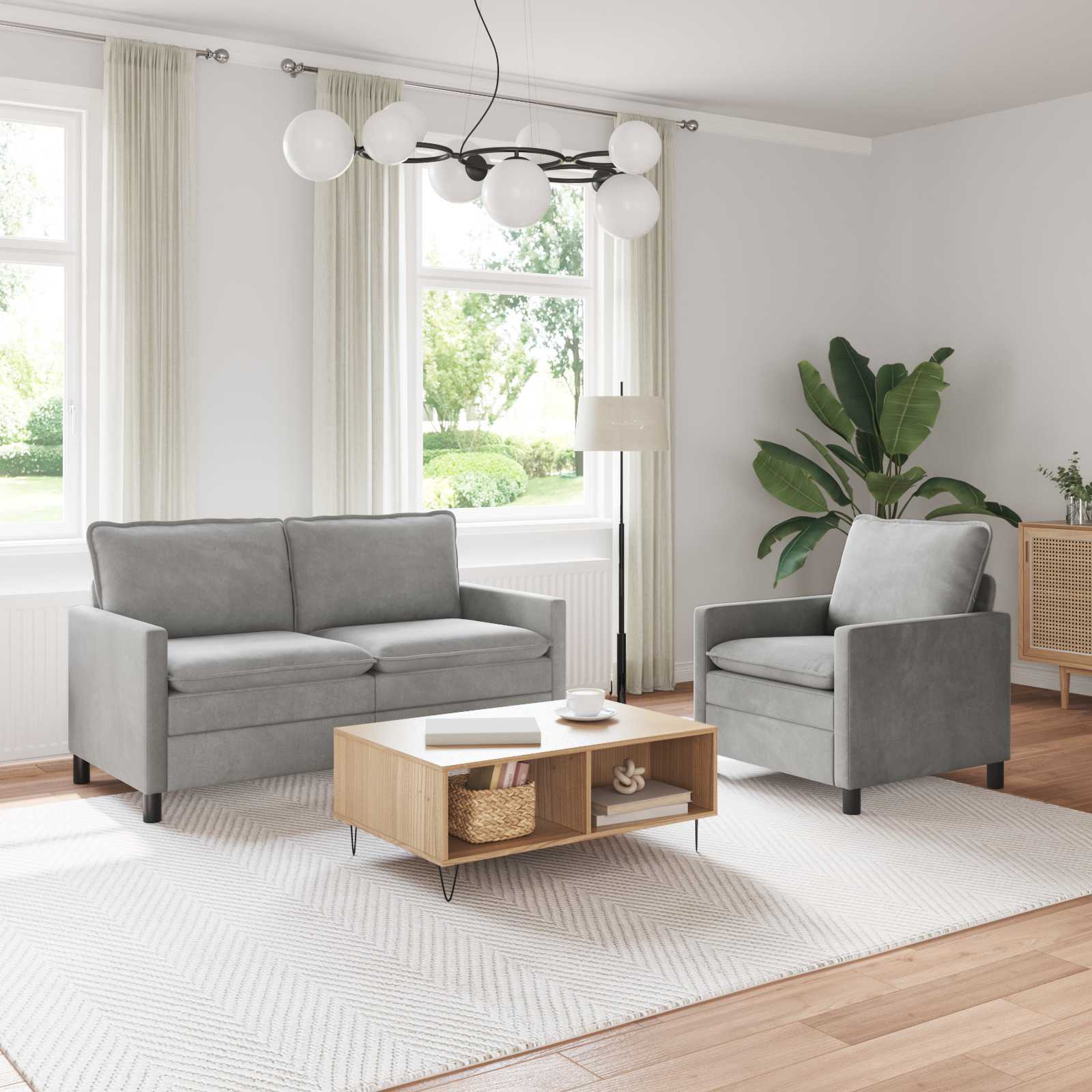 Sofa Set 2 stk. Hellgrau Samt