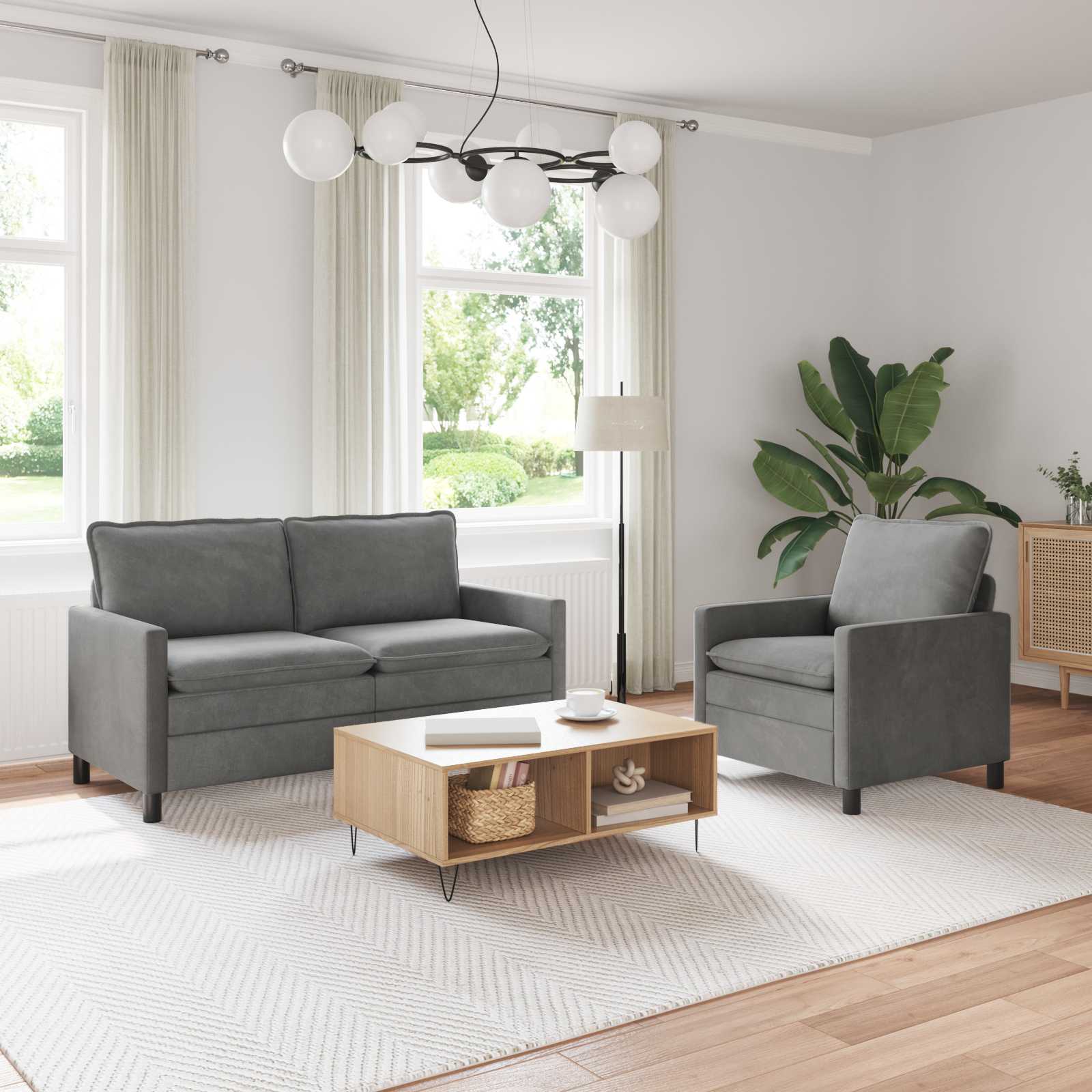 Sofa Set 2 stk. Dunkelgrau Samt