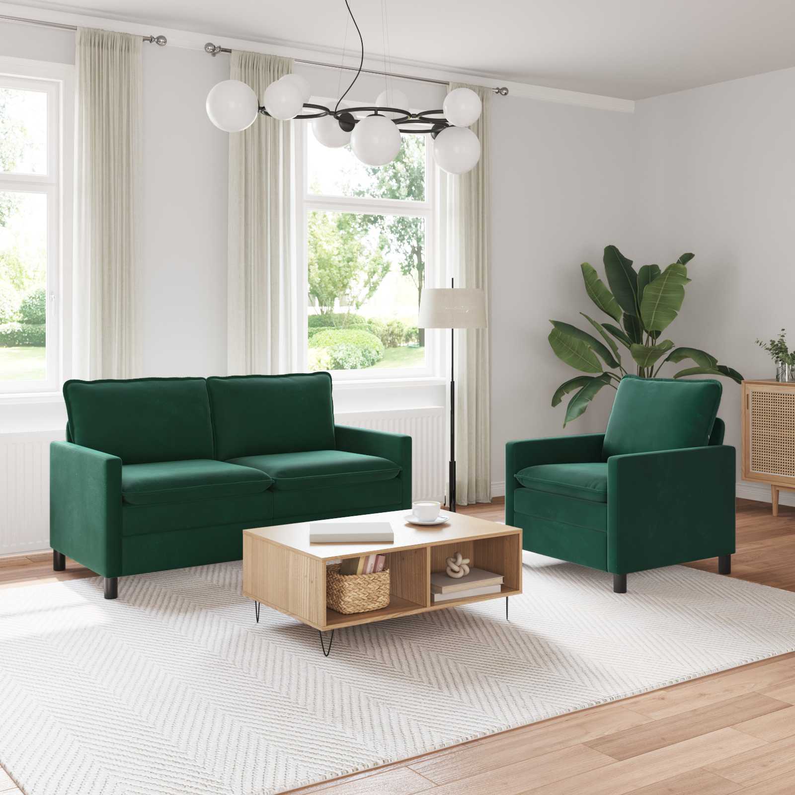 Sofa Set 2 stk. Dunkelgrün Samt