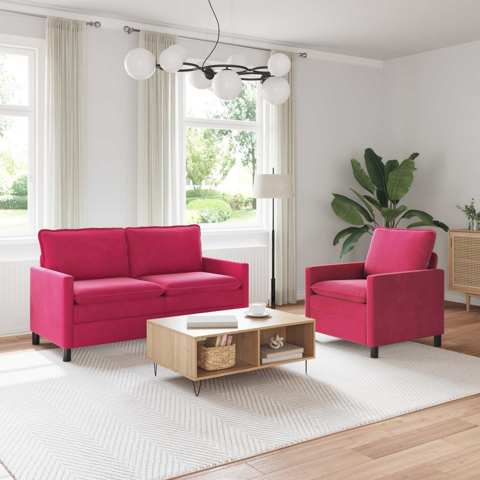 Sofa Set 2 stk. Weinrot Samt