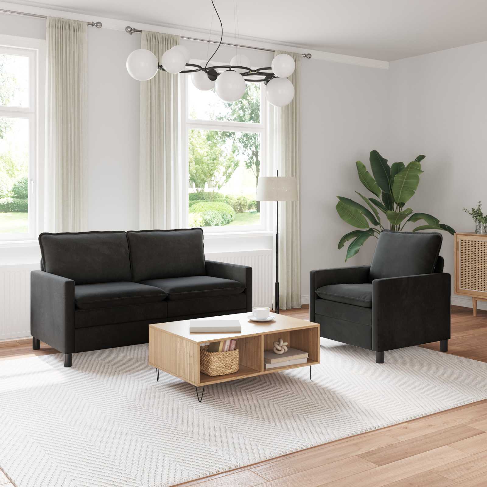 Sofa Set 2 stk. Schwarz Samt