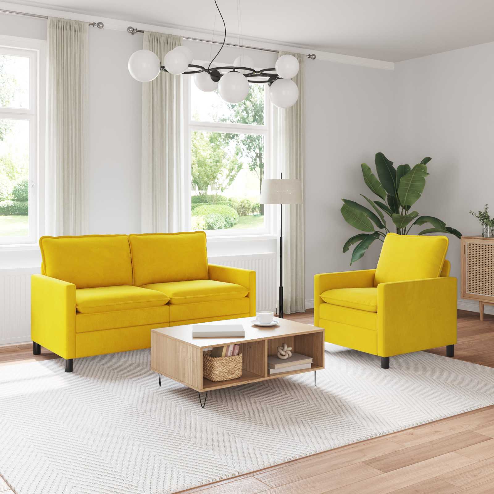 Sofa Set 2 stk. Gelb Samt