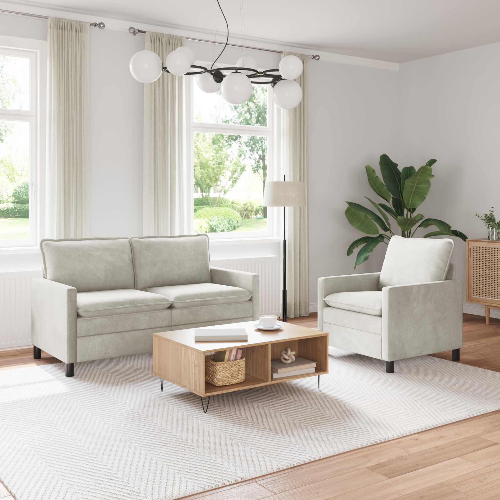 Sofa Set 2 stk. Creme Samt