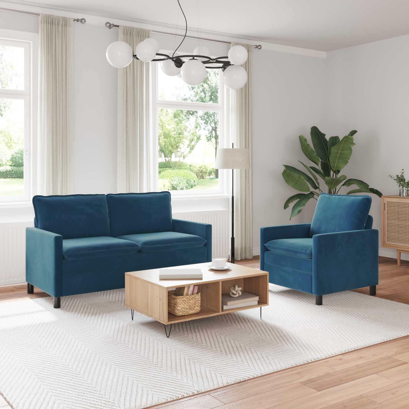 Sofa Set 2 stk. Blau Samt