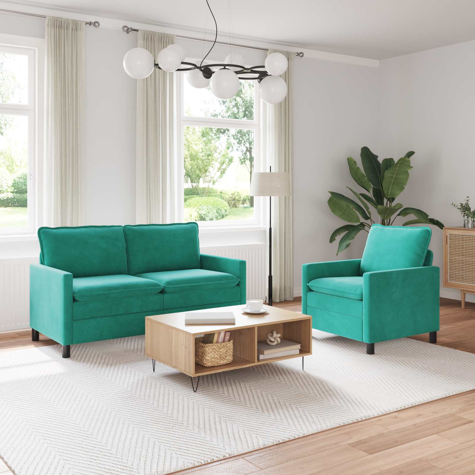 Sofa Set 2 stk. Türkis Samt