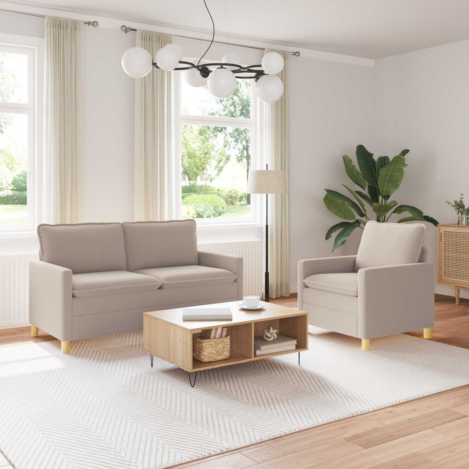 Sofa Set 2 stk. Hellgrau Stoff