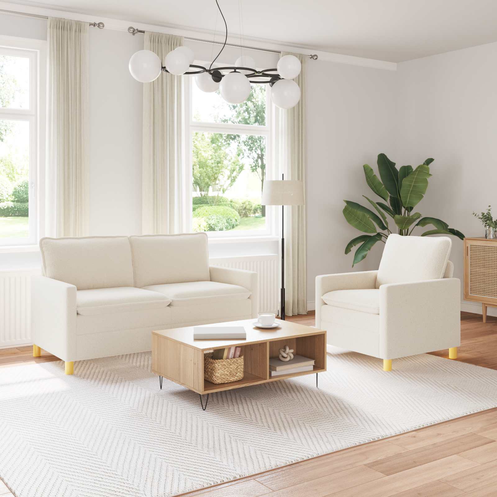 Sofa Set 2 stk. Creme Stoff