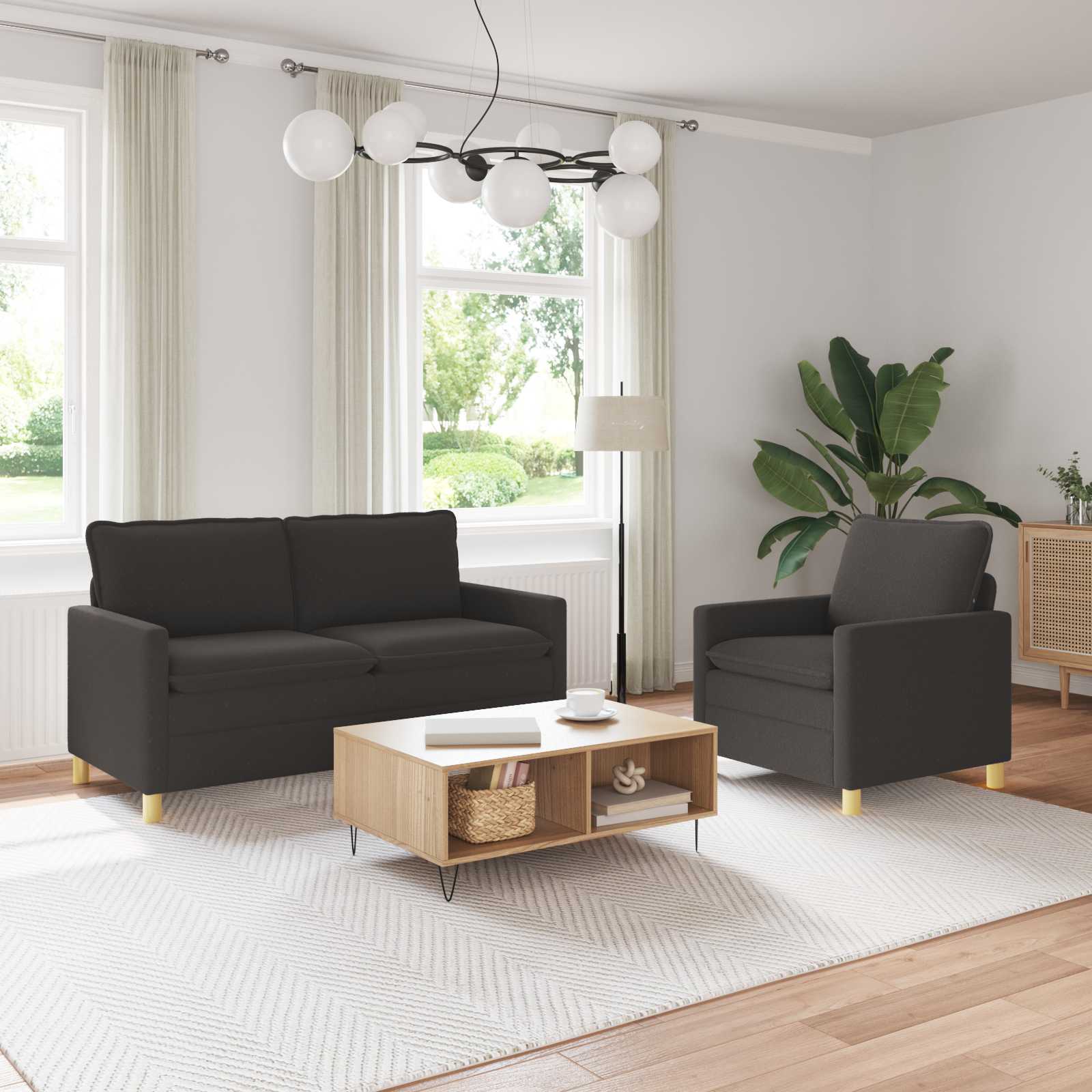 Sofa Set 2 stk. Dunkelgrau Stoff