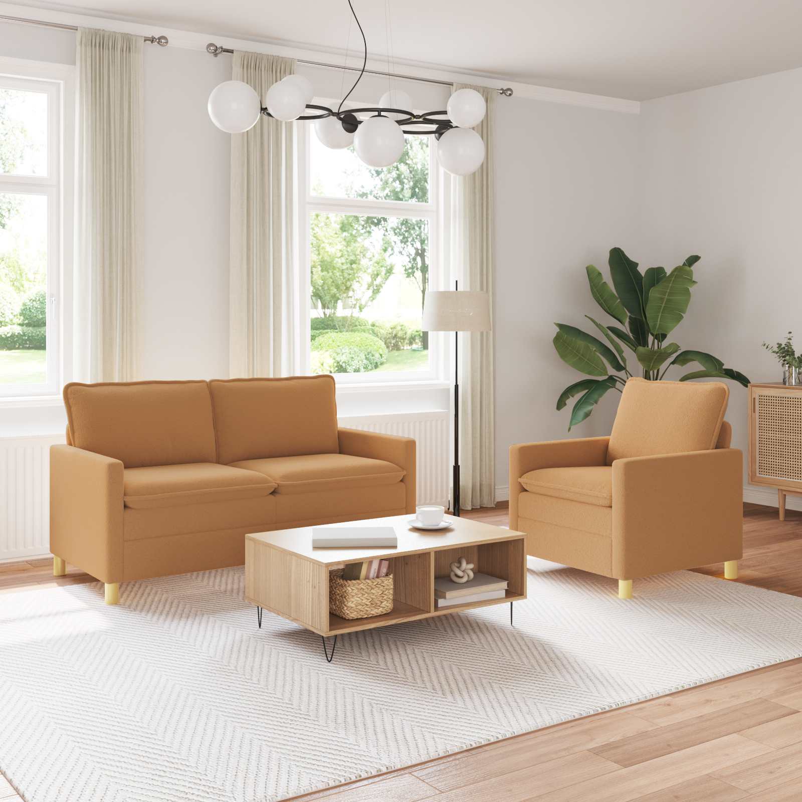 Sofa Set 2 stk. Beige Stoff
