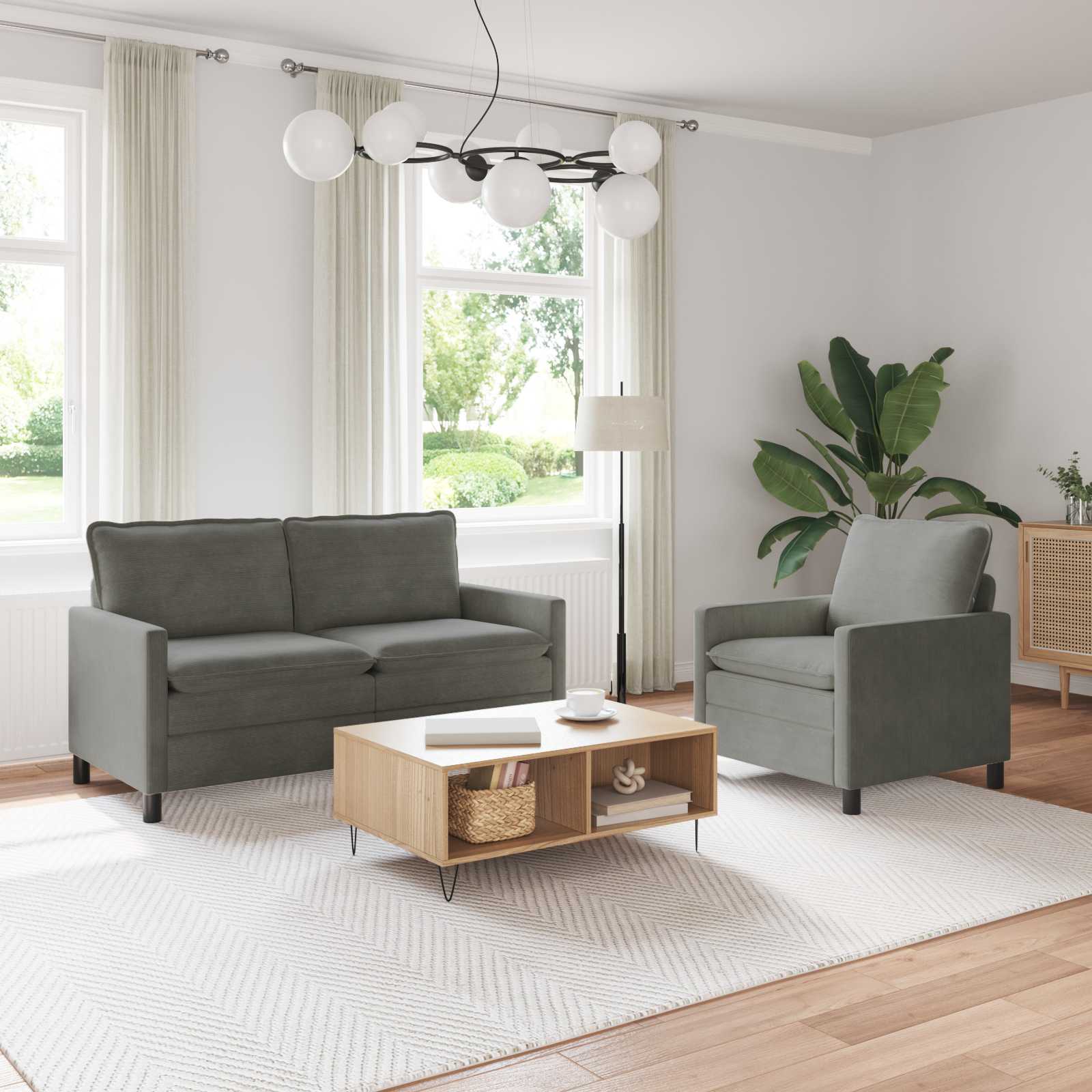 Sofa Set 2 stk. Hellgrau Stoff