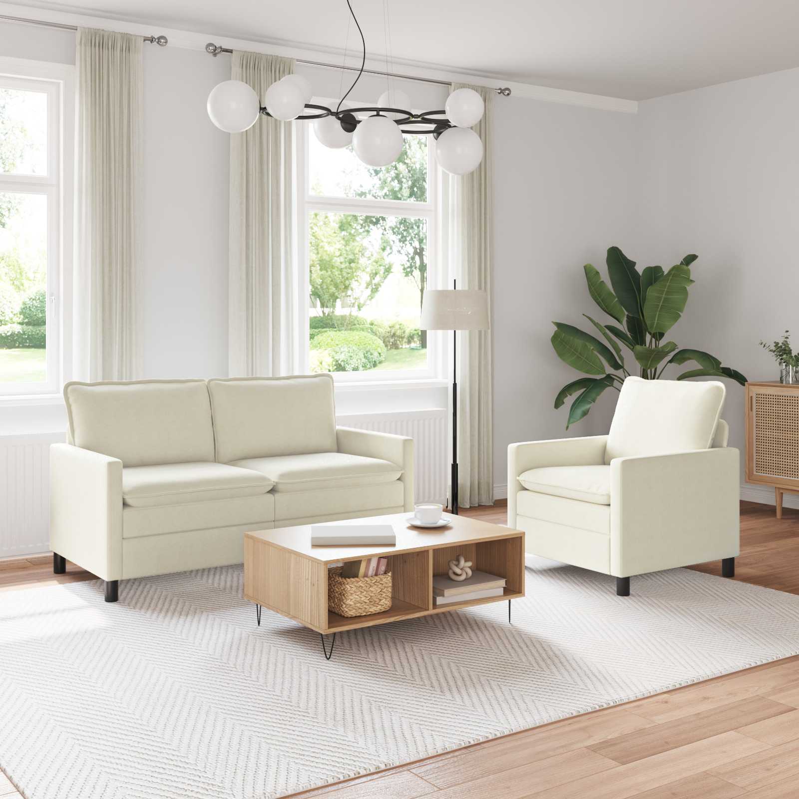 Sofa Set 2 stk. Creme Stoff